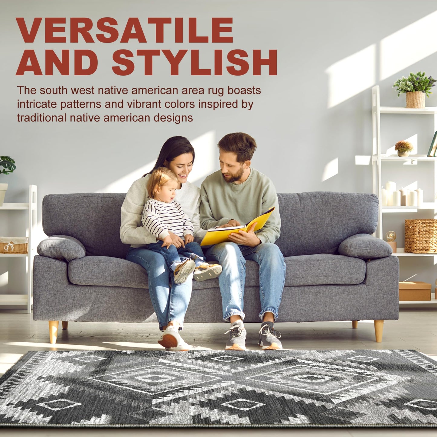 YHSF South West Native American Rug Ritz – Native Tribal American Indian Inspired Rug - Living Room, Bedroom, Hallway, Entryway & High-Traffic Area Rugs - Washable - Soft - Espresso, 8 Feet x 10 Feet