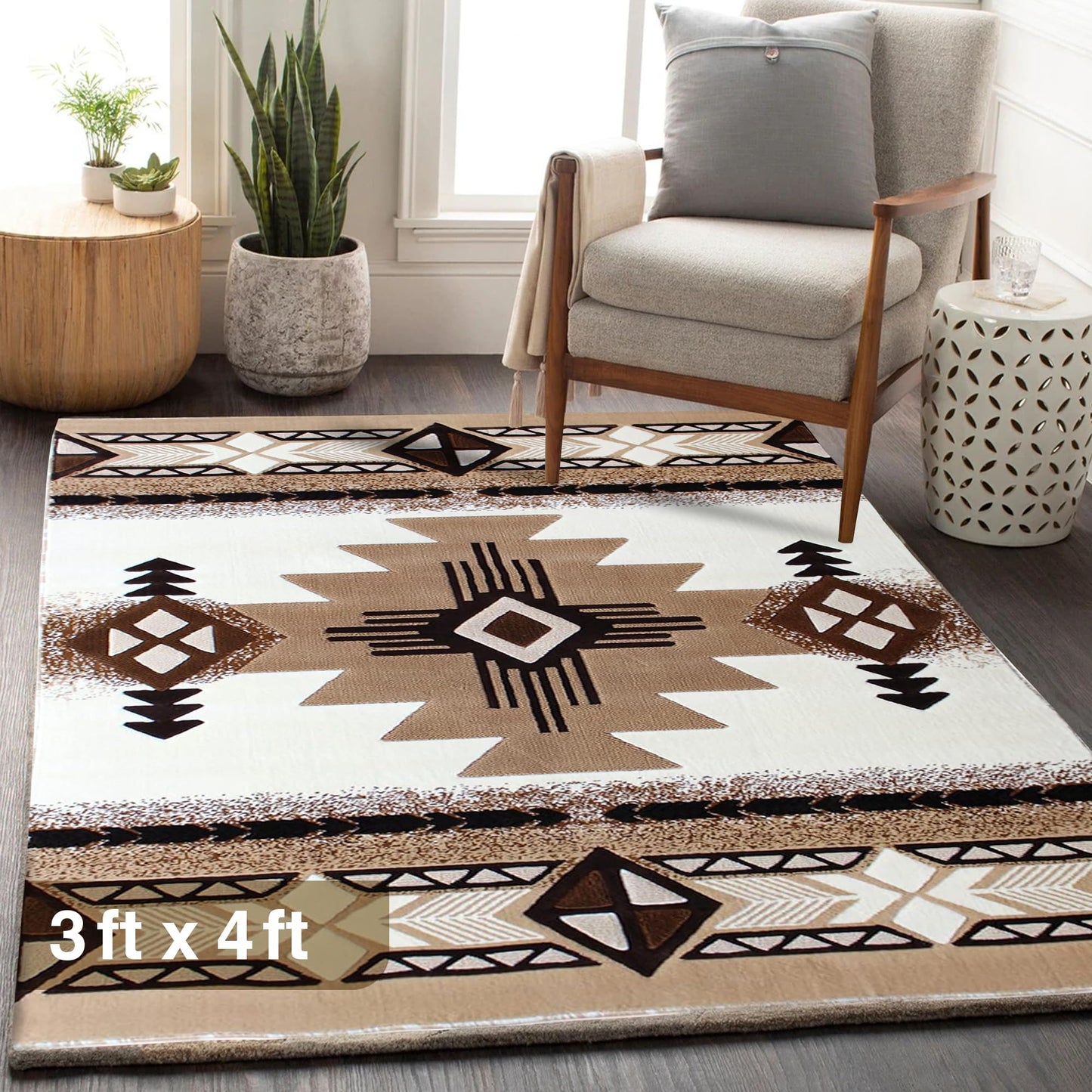 YHSF South West Native American Area Rug C318 - Easy Clean, Thick, Soft, Durable Native Tribal American Indian Inspired Rug for Bedroom/Living Room and More - Berber, 5 Feet x 7 Feet