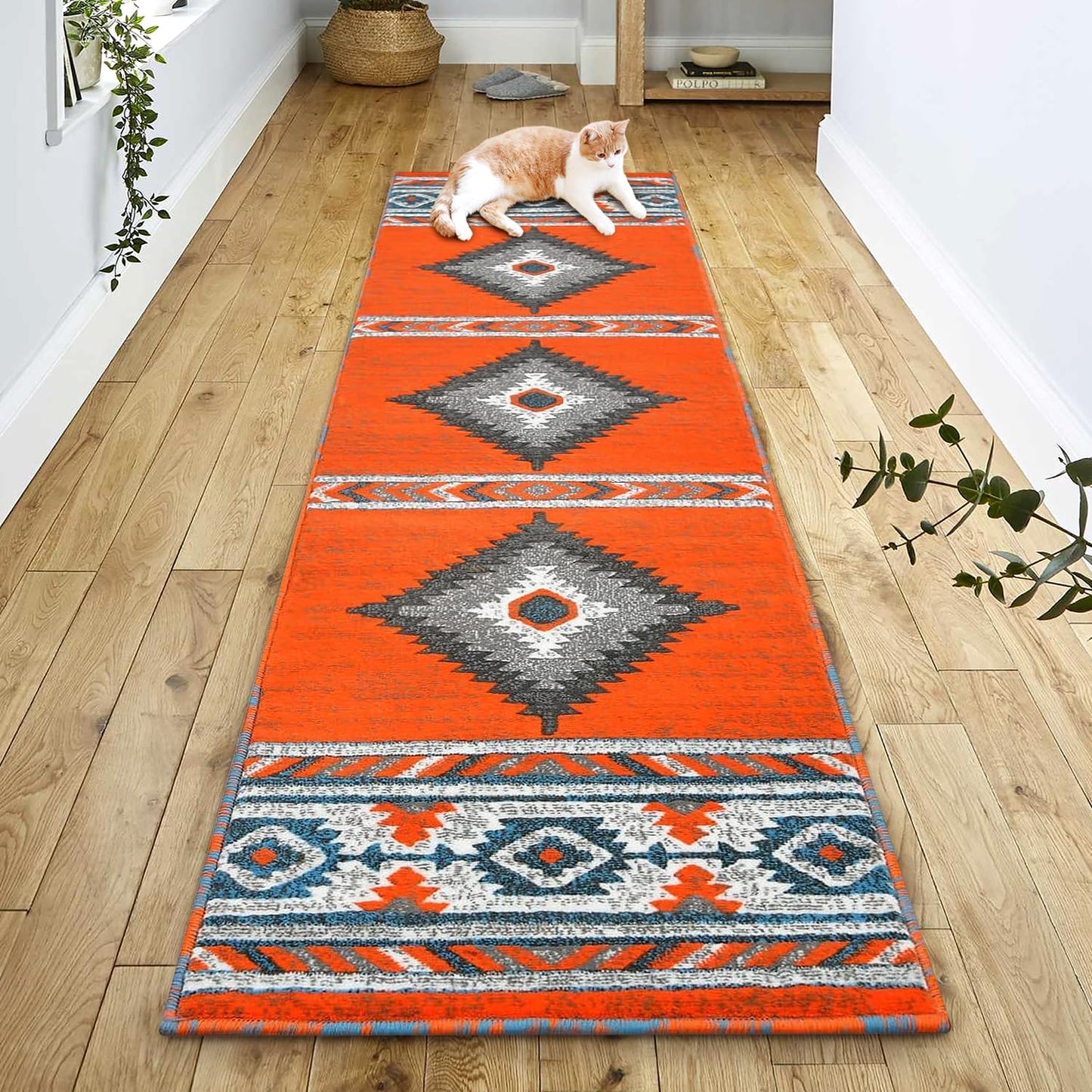 YHSF South West Native American Area Rug - Easy Clean, Thick, Soft, Durable Native Tribal American Indian Inspired Rug for Bedroom/Living Room/Hallways and More - Rust, 5 Feet x 7 Feet
