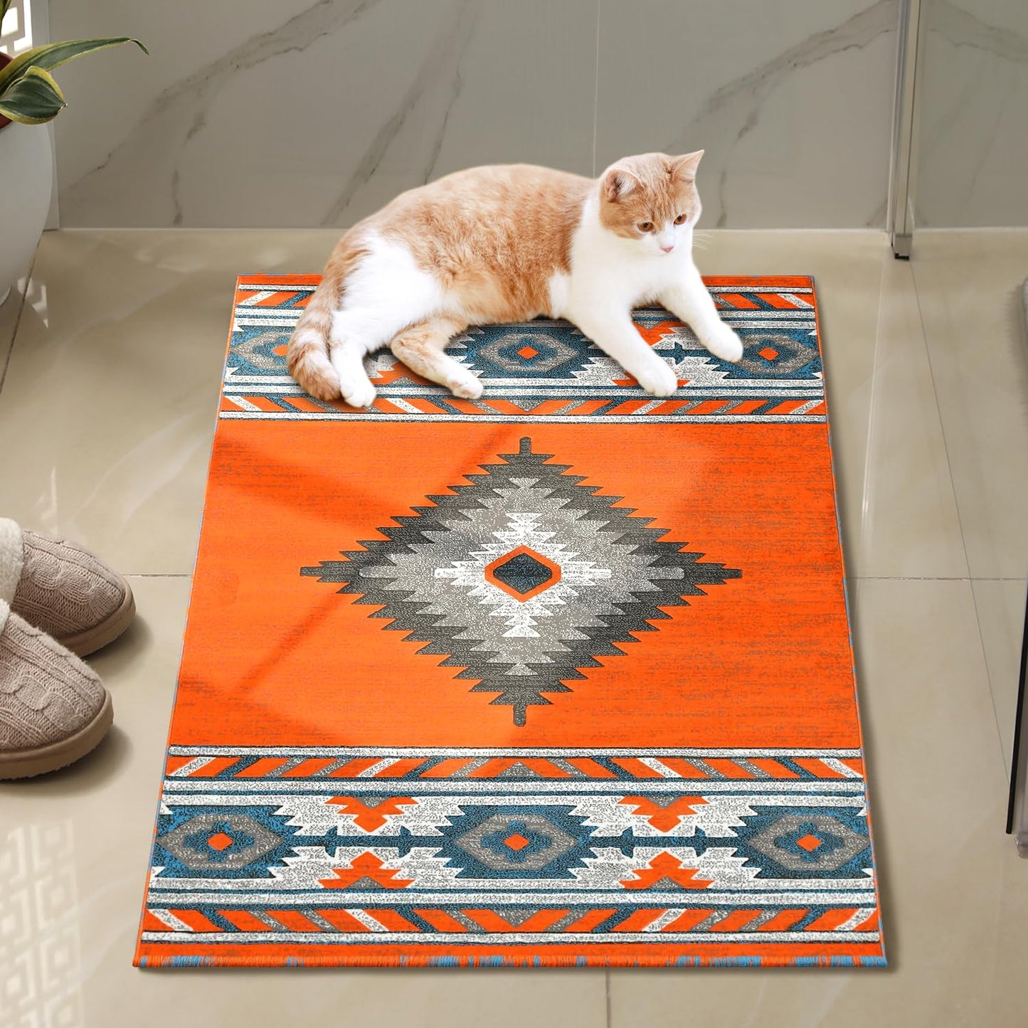 YHSF South West Native American Area Rug - Easy Clean, Thick, Soft, Durable Native Tribal American Indian Inspired Rug for Bedroom/Living Room/Hallways and More - Rust, 5 Feet x 7 Feet