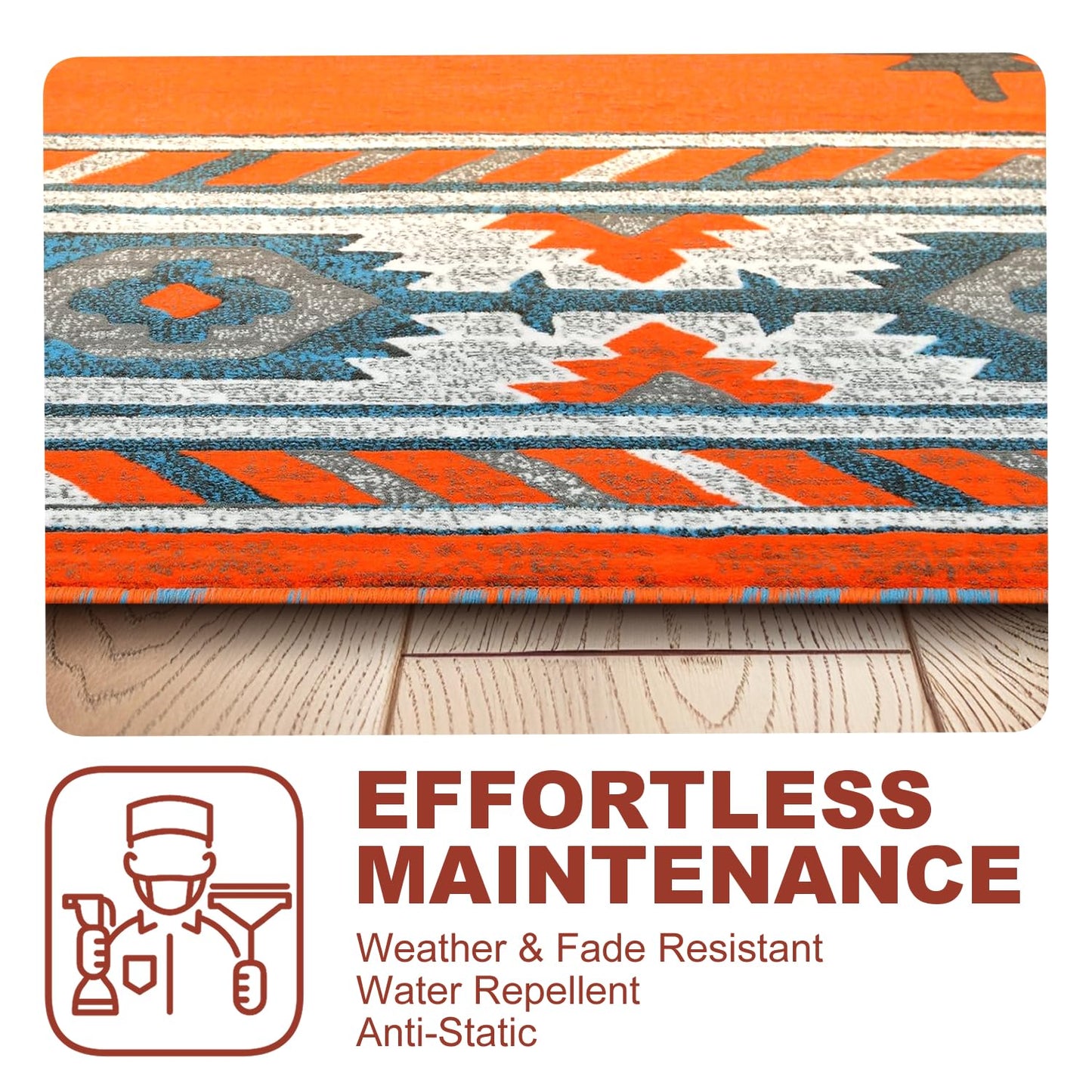 YHSF South West Native American Area Rug - Easy Clean, Thick, Soft, Durable Native Tribal American Indian Inspired Rug for Bedroom/Living Room/Hallways and More - Rust, 5 Feet x 7 Feet