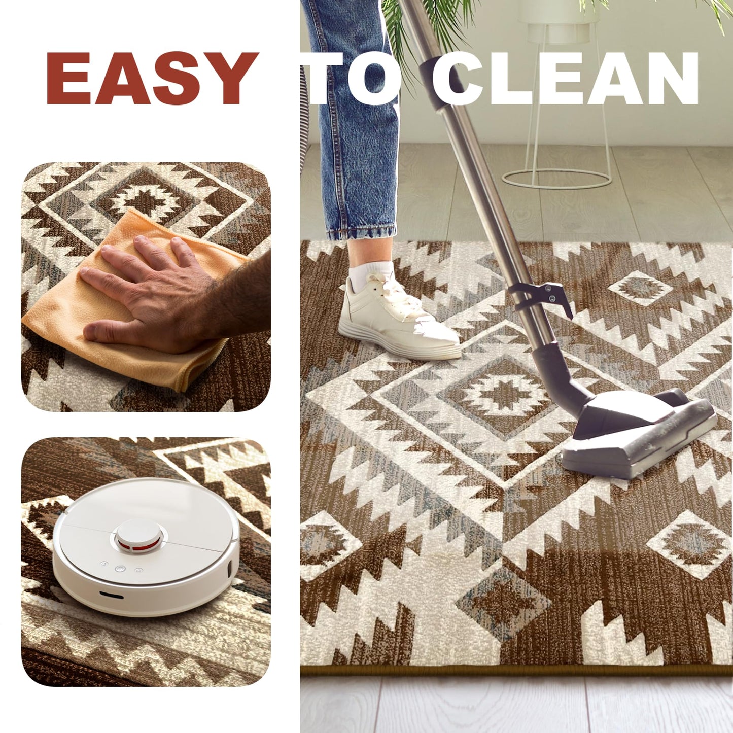 YHSF South West Native American Rug Ritz – Native Tribal American Indian Inspired Rug - Living Room, Bedroom, Hallway, Entryway & High-Traffic Area Rugs - Washable - Soft - Espresso, 8 Feet x 10 Feet