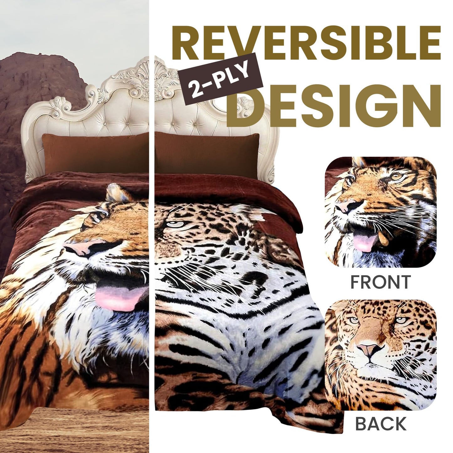 YHSF Korean Mink Blanket - 2 Ply Thick & Soft Reversible Printed Plush Throw - Warm Cozy & Comfy Korean Faux Mink Blanket - Ideal Gift, Easy Care, Fade-Proof, Peony, King Size, 6 LB, 83 in x 91 in