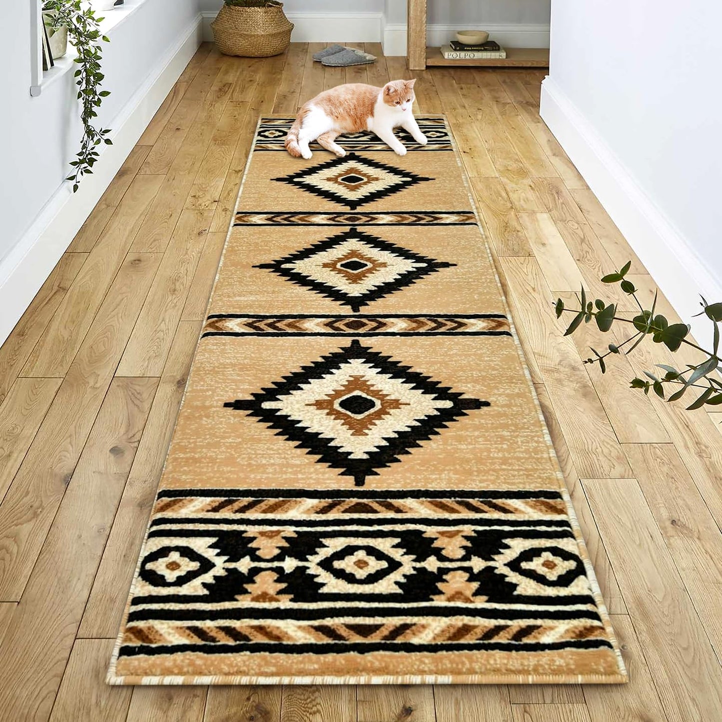 YHSF South West Native American Area Rug - Easy Clean, Thick, Soft, Durable Native Tribal American Indian Inspired Rug for Bedroom/Living Room/Hallways and More - Rust, 5 Feet x 7 Feet