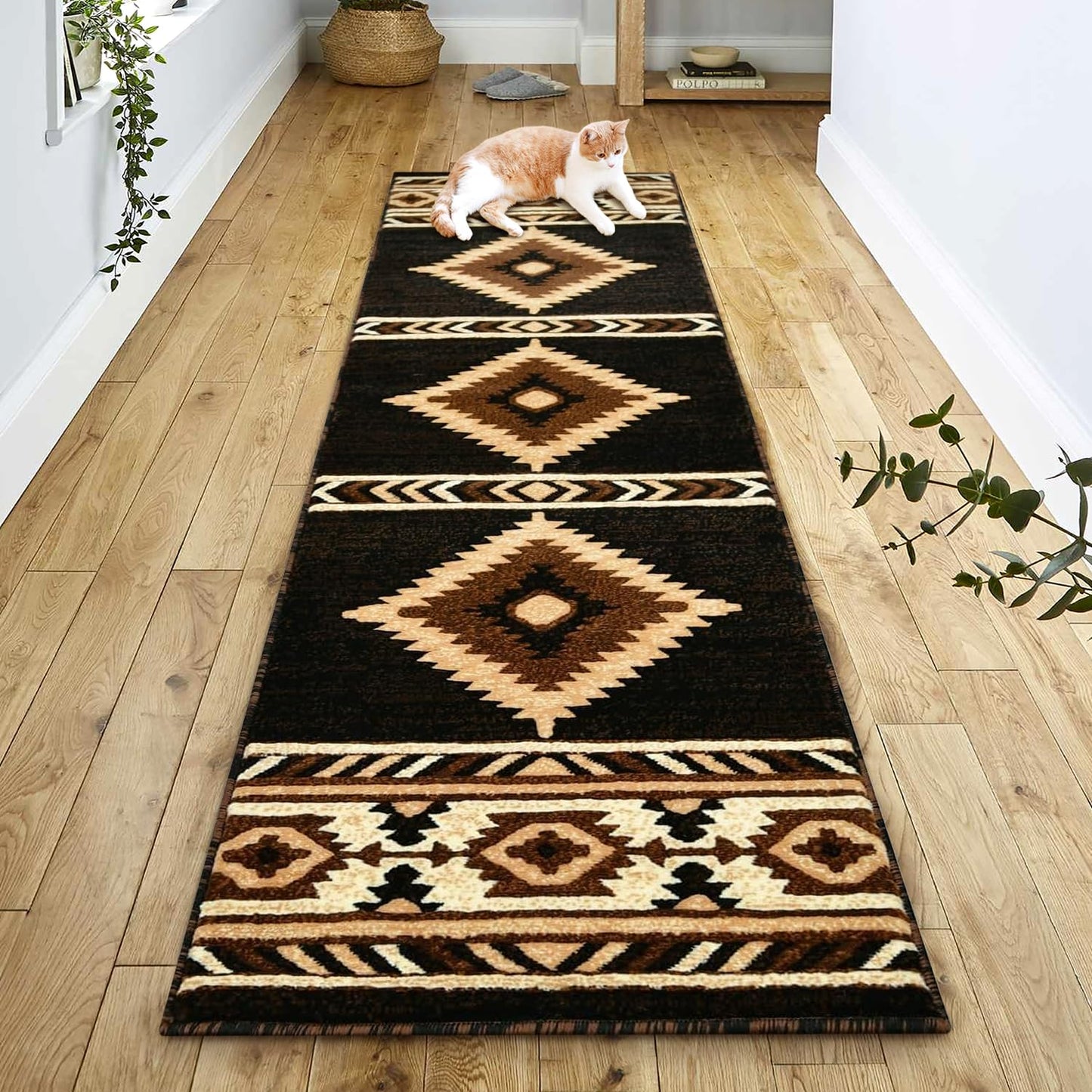 YHSF South West Native American Area Rug - Easy Clean, Thick, Soft, Durable Native Tribal American Indian Inspired Rug for Bedroom/Living Room/Hallways and More - Rust, 5 Feet x 7 Feet