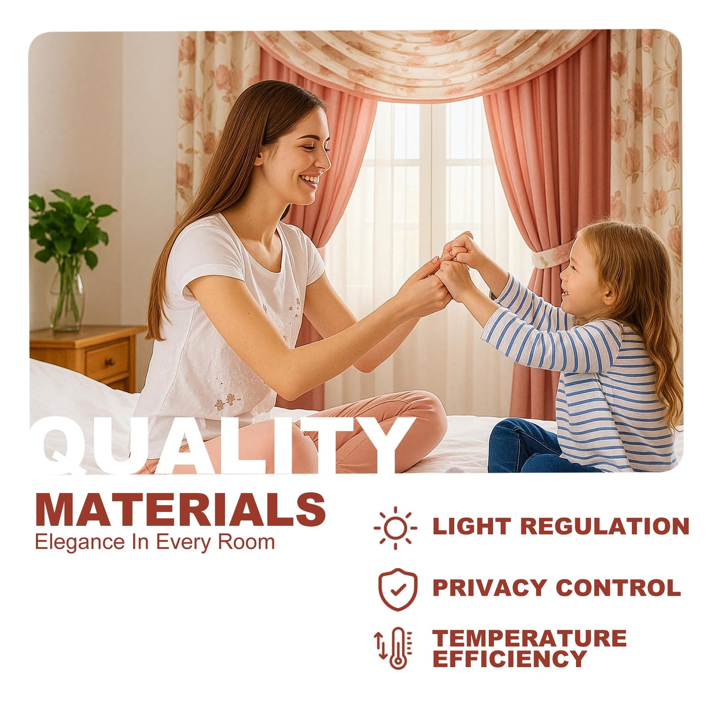 YHSF Sheer Curtains Laura Collection - 4 Panel Set, 84 Inches Long - Elegant Curtains for Bedroom & More - Valances with Beads & 2 tiebacks - 55” x 84" - Easy Install, Multicolor, Floral Rose Taupe