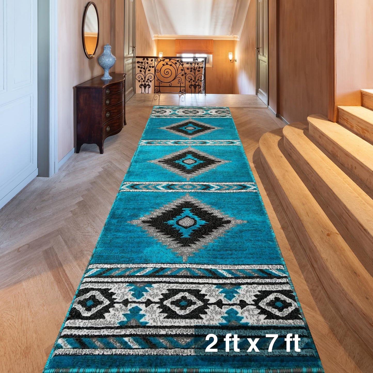 YHSF South West Native American Area Rug - Easy Clean, Thick, Soft, Durable Native Tribal American Indian Inspired Rug for Bedroom/Living Room/Hallways and More - Rust, 5 Feet x 7 Feet