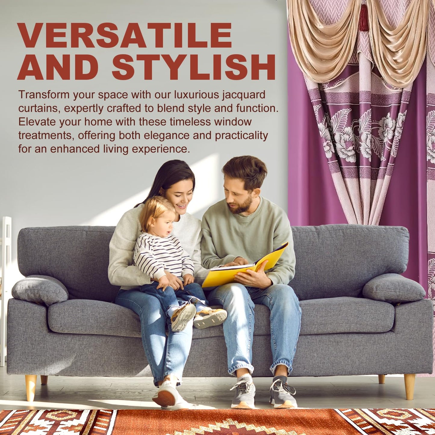 YHSF Jacquard Window Curtains for Living Room and Bedrooms - 54" W x 84" L 2-Panel Set Fancy Curtains with Valance Attached & 2 Tassle Tie Backs - Fancy Living Room Curtain with Valance - Turquoise