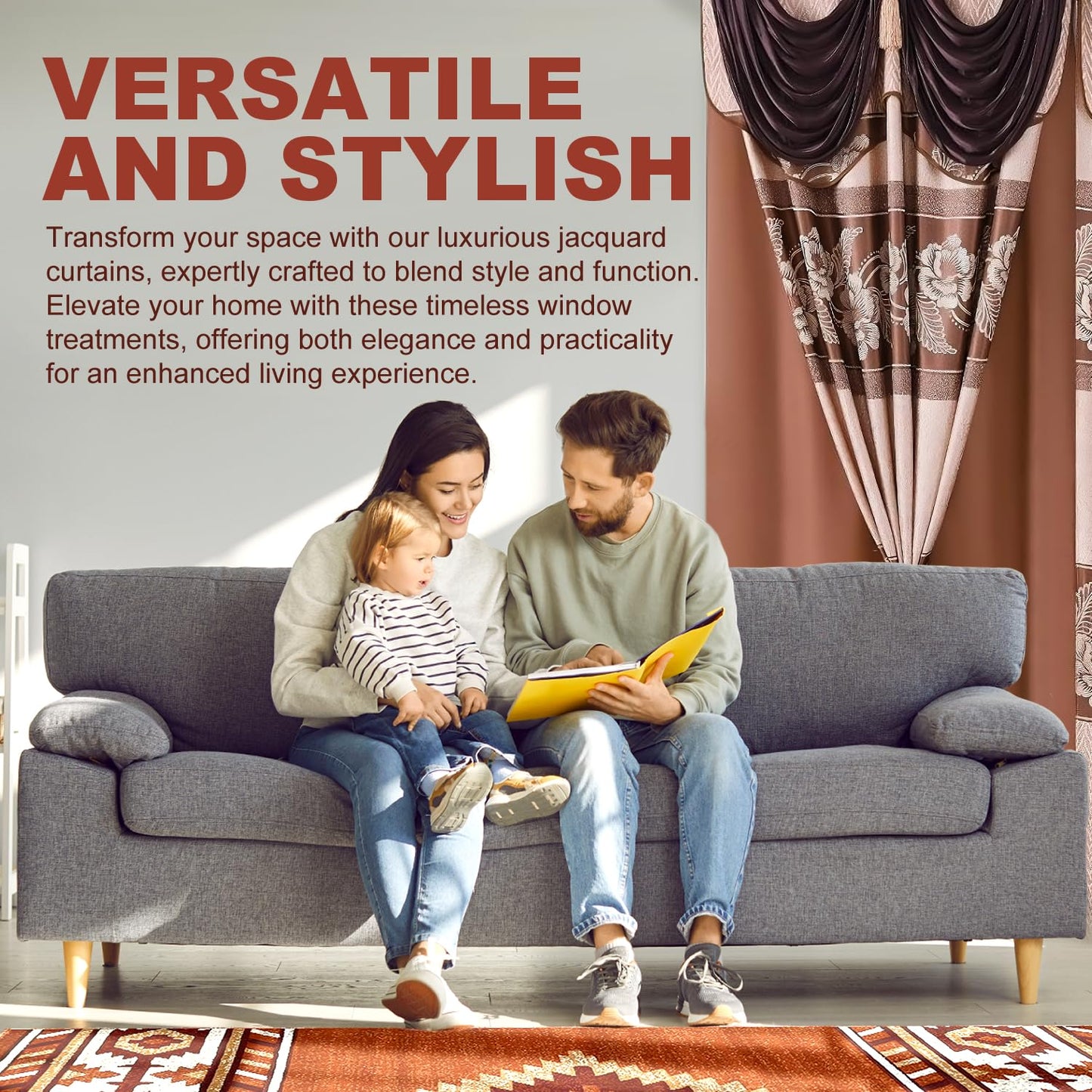 YHSF Jacquard Window Curtains for Living Room and Bedrooms - 54" W x 84" L 2-Panel Set Fancy Curtains with Valance Attached & 2 Tassle Tie Backs - Fancy Living Room Curtain with Valance - Turquoise