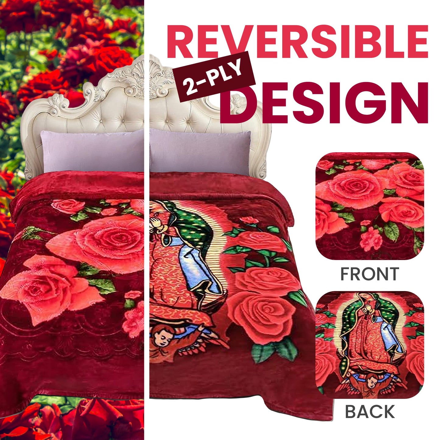 YHSF Korean Mink Blanket - 2 Ply Thick & Soft Reversible Printed Plush Throw - Warm Cozy & Comfy Korean Faux Mink Blanket - Ideal Gift, Easy Care, Fade-Proof, Peony, King Size, 6 LB, 83 in x 91 in