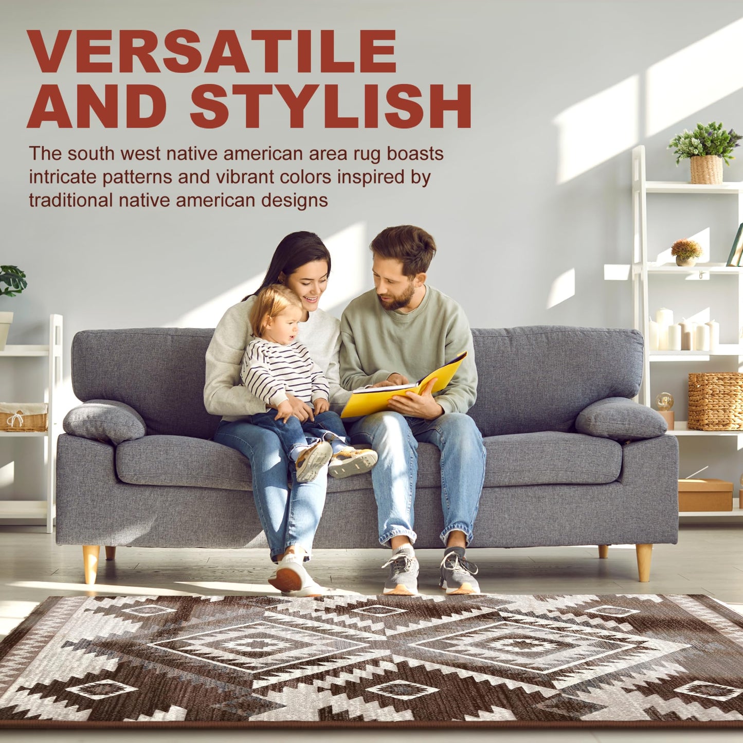 YHSF South West Native American Rug Ritz – Native Tribal American Indian Inspired Rug - Living Room, Bedroom, Hallway, Entryway & High-Traffic Area Rugs - Washable - Soft - Espresso, 8 Feet x 10 Feet