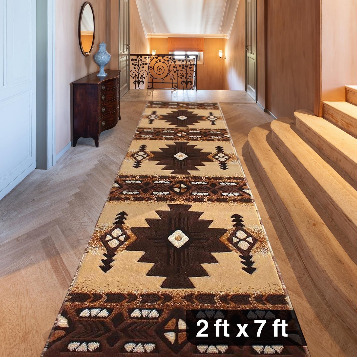 YHSF South West Native American Area Rug C318 - Easy Clean, Thick, Soft, Durable Native Tribal American Indian Inspired Rug for Bedroom/Living Room and More - Berber, 5 Feet x 7 Feet