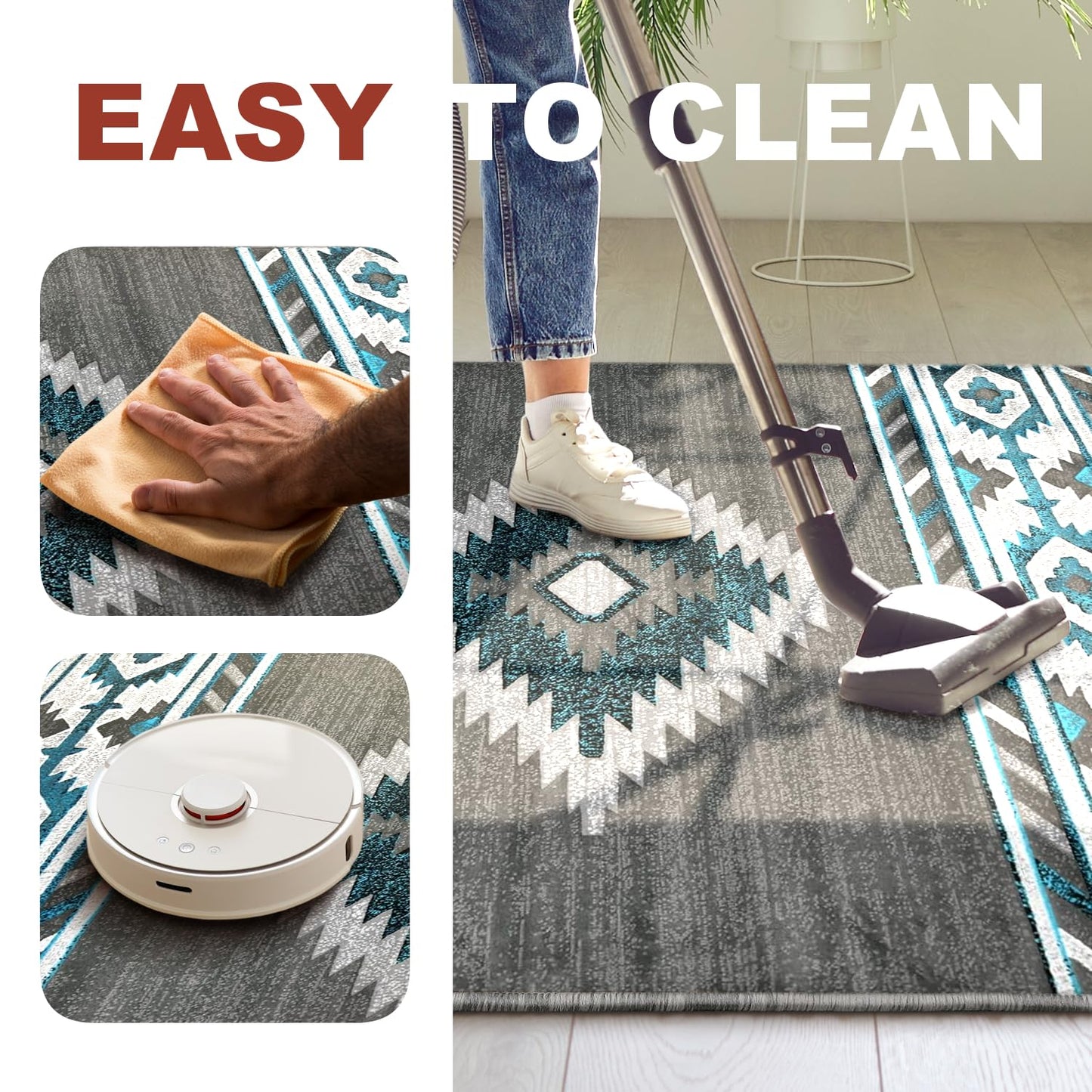 YHSF South West Native American Area Rug - Easy Clean, Thick, Soft, Durable Native Tribal American Indian Inspired Rug for Bedroom/Living Room/Hallways and More - Rust, 5 Feet x 7 Feet