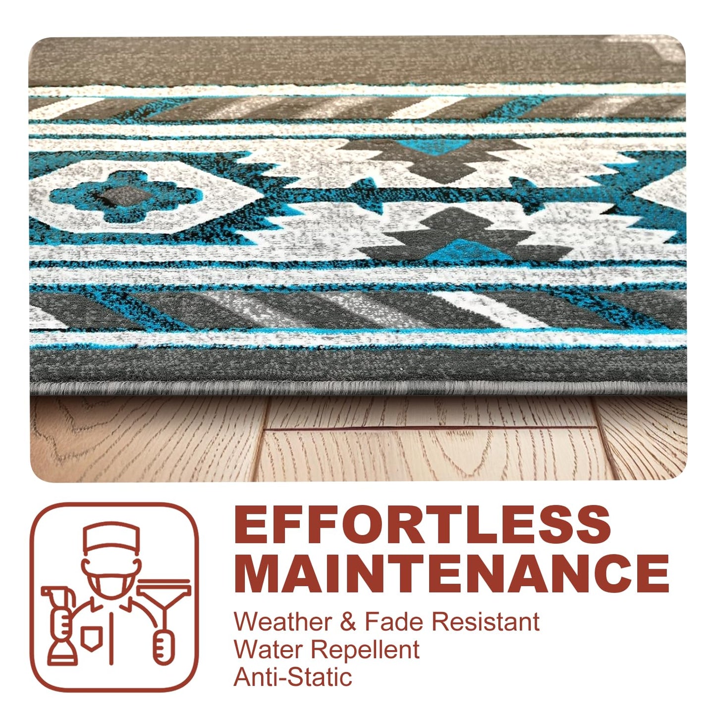 YHSF South West Native American Area Rug - Easy Clean, Thick, Soft, Durable Native Tribal American Indian Inspired Rug for Bedroom/Living Room/Hallways and More - Rust, 5 Feet x 7 Feet