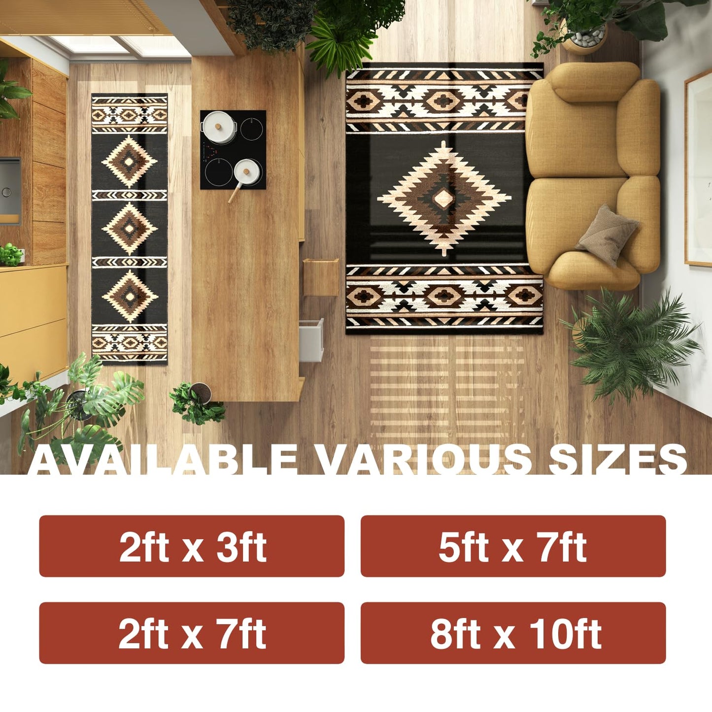 YHSF South West Native American Area Rug - Easy Clean, Thick, Soft, Durable Native Tribal American Indian Inspired Rug for Bedroom/Living Room/Hallways and More - Rust, 5 Feet x 7 Feet