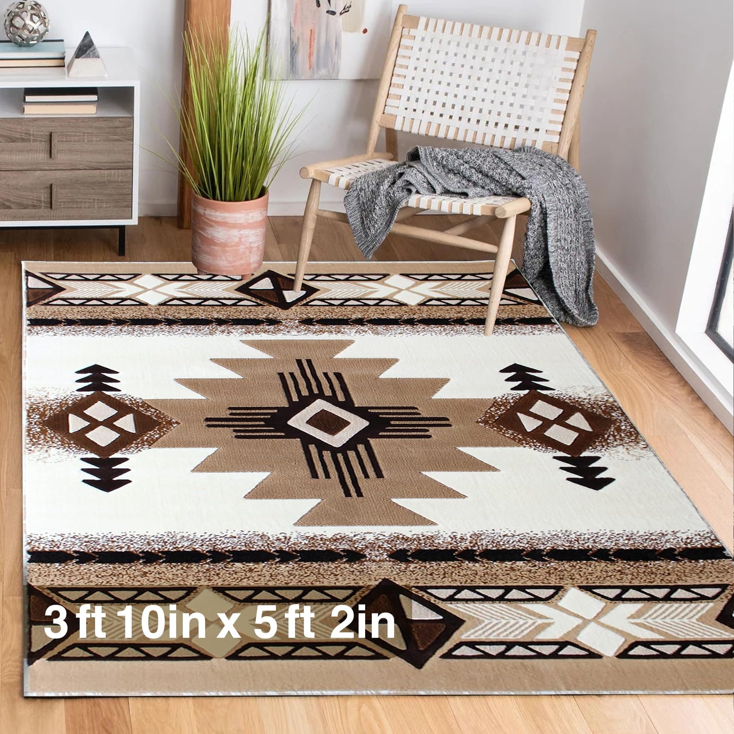 YHSF South West Native American Area Rug C318 - Easy Clean, Thick, Soft, Durable Native Tribal American Indian Inspired Rug for Bedroom/Living Room and More - Berber, 5 Feet x 7 Feet