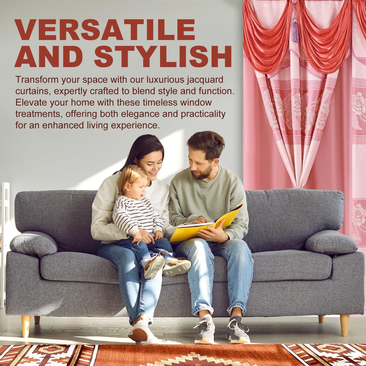 YHSF Jacquard Window Curtains for Living Room and Bedrooms - 54" W x 84" L 2-Panel Set Fancy Curtains with Valance Attached & 2 Tassle Tie Backs - Fancy Living Room Curtain with Valance - Turquoise