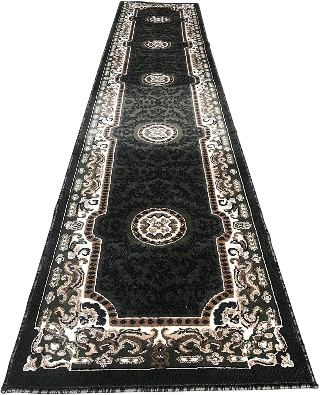 YHSF Traditional Floral Area Rug - Non-Slip Washable Carpet for Kitchen, Dining Room, or Entryway - Easy Clean Colorful Flower Rug - Grey, 5 ft 2 in x 7 ft