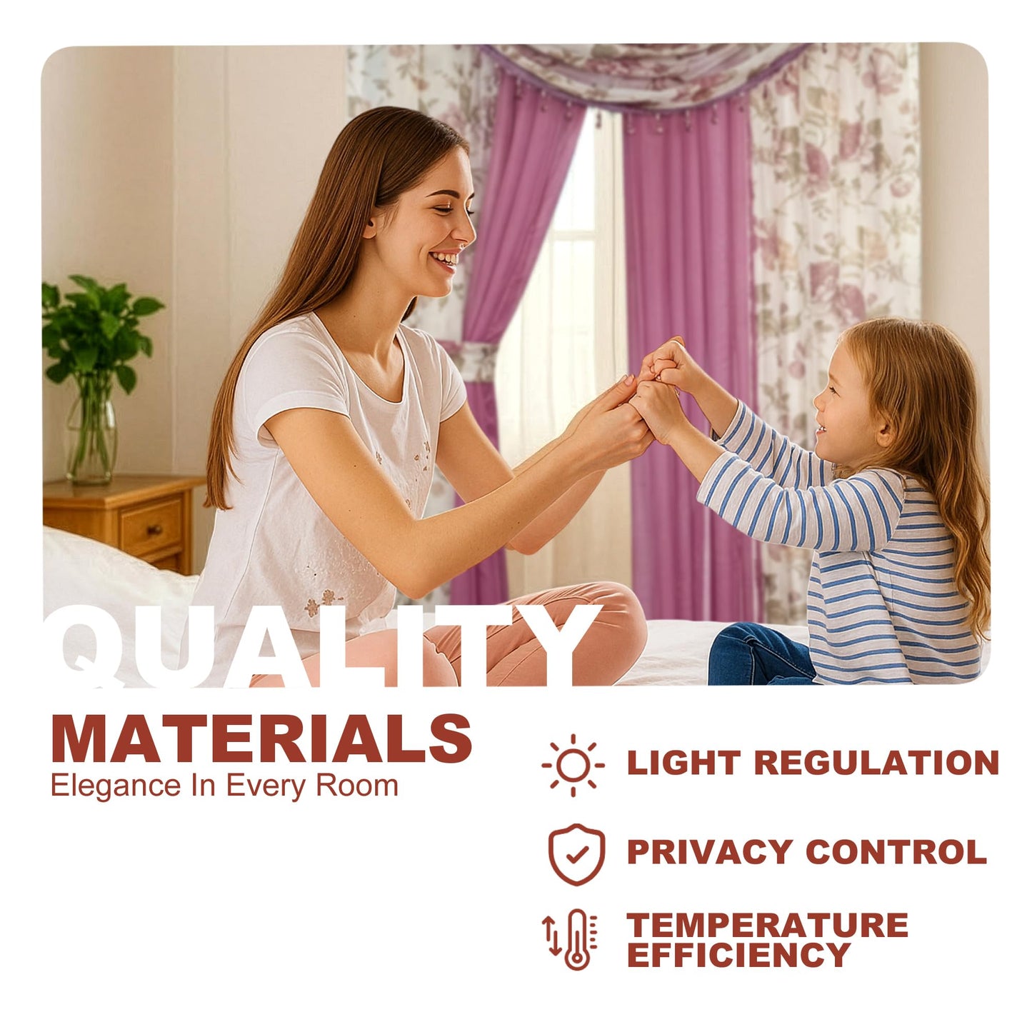 YHSF Sheer Curtains Laura Collection - 4 Panel Set, 84 Inches Long - Elegant Curtains for Bedroom & More - Valances with Beads & 2 tiebacks - 55” x 84" - Easy Install, Multicolor, Floral Rose Taupe