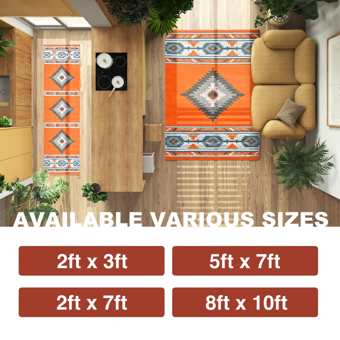 YHSF South West Native American Area Rug - Easy Clean, Thick, Soft, Durable Native Tribal American Indian Inspired Rug for Bedroom/Living Room/Hallways and More - Rust, 5 Feet x 7 Feet