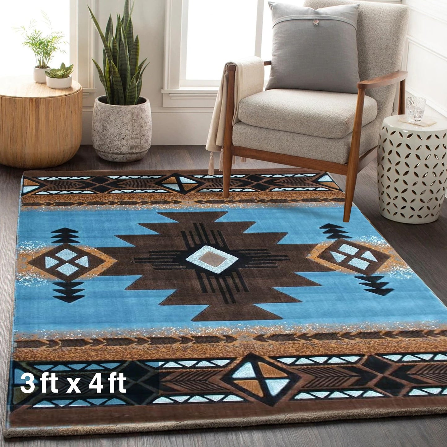 YHSF South West Native American Area Rug C318 - Easy Clean, Thick, Soft, Durable Native Tribal American Indian Inspired Rug for Bedroom/Living Room and More - Berber, 5 Feet x 7 Feet
