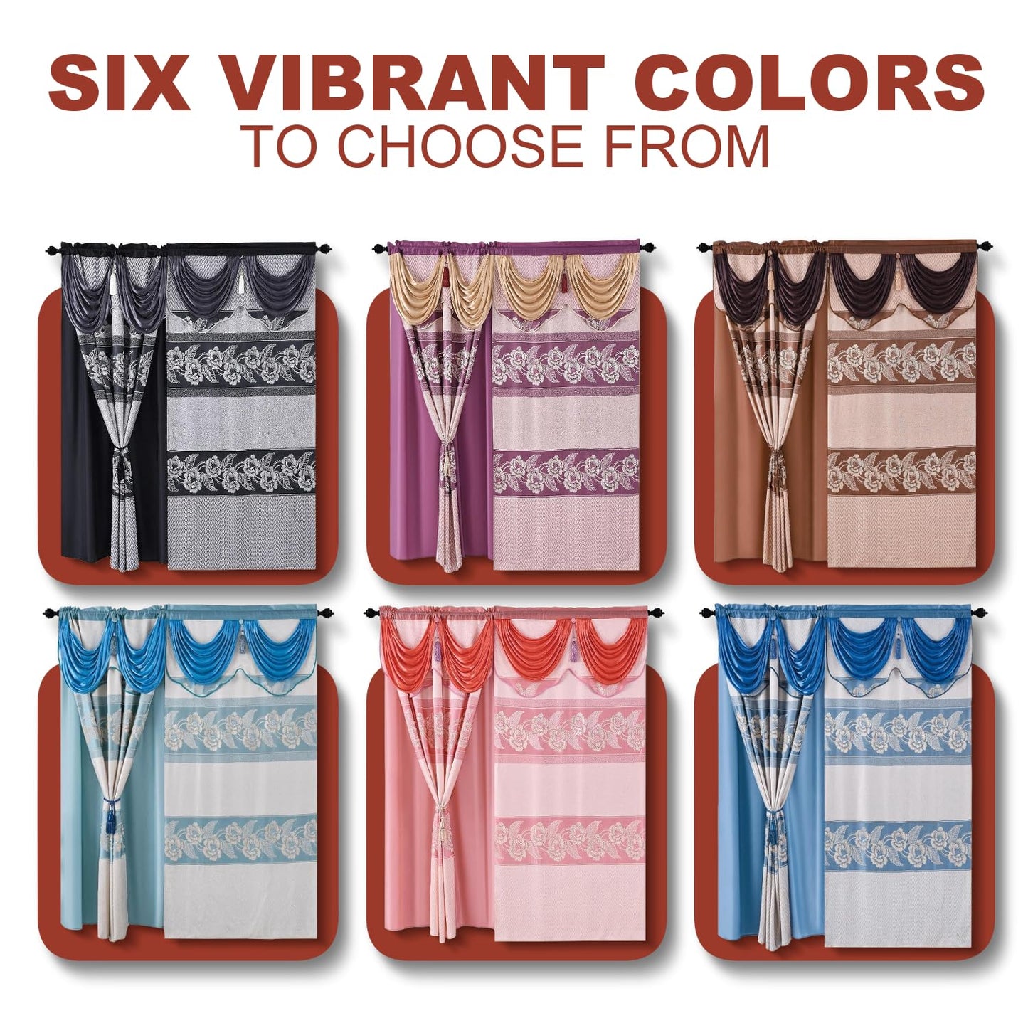 YHSF Jacquard Window Curtains for Living Room and Bedrooms - 54" W x 84" L 2-Panel Set Fancy Curtains with Valance Attached & 2 Tassle Tie Backs - Fancy Living Room Curtain with Valance - Turquoise