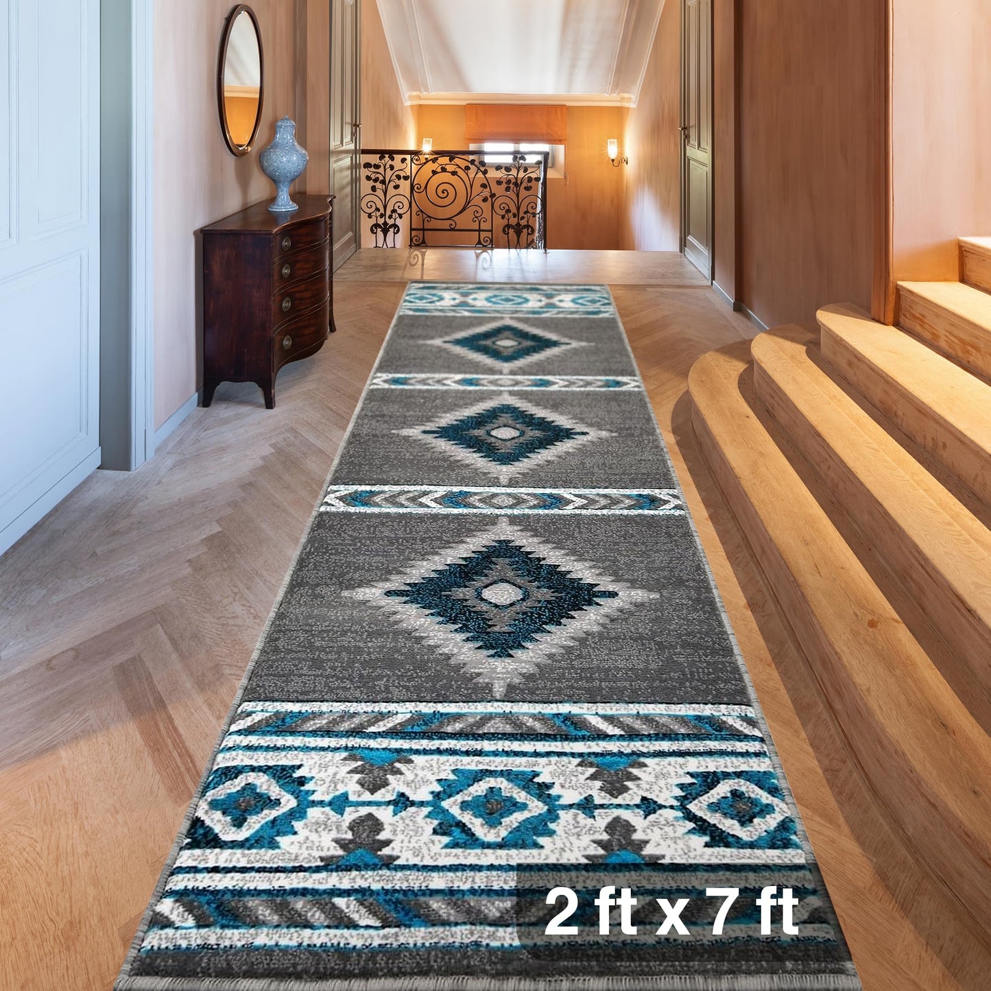 YHSF South West Native American Area Rug - Easy Clean, Thick, Soft, Durable Native Tribal American Indian Inspired Rug for Bedroom/Living Room/Hallways and More - Rust, 5 Feet x 7 Feet