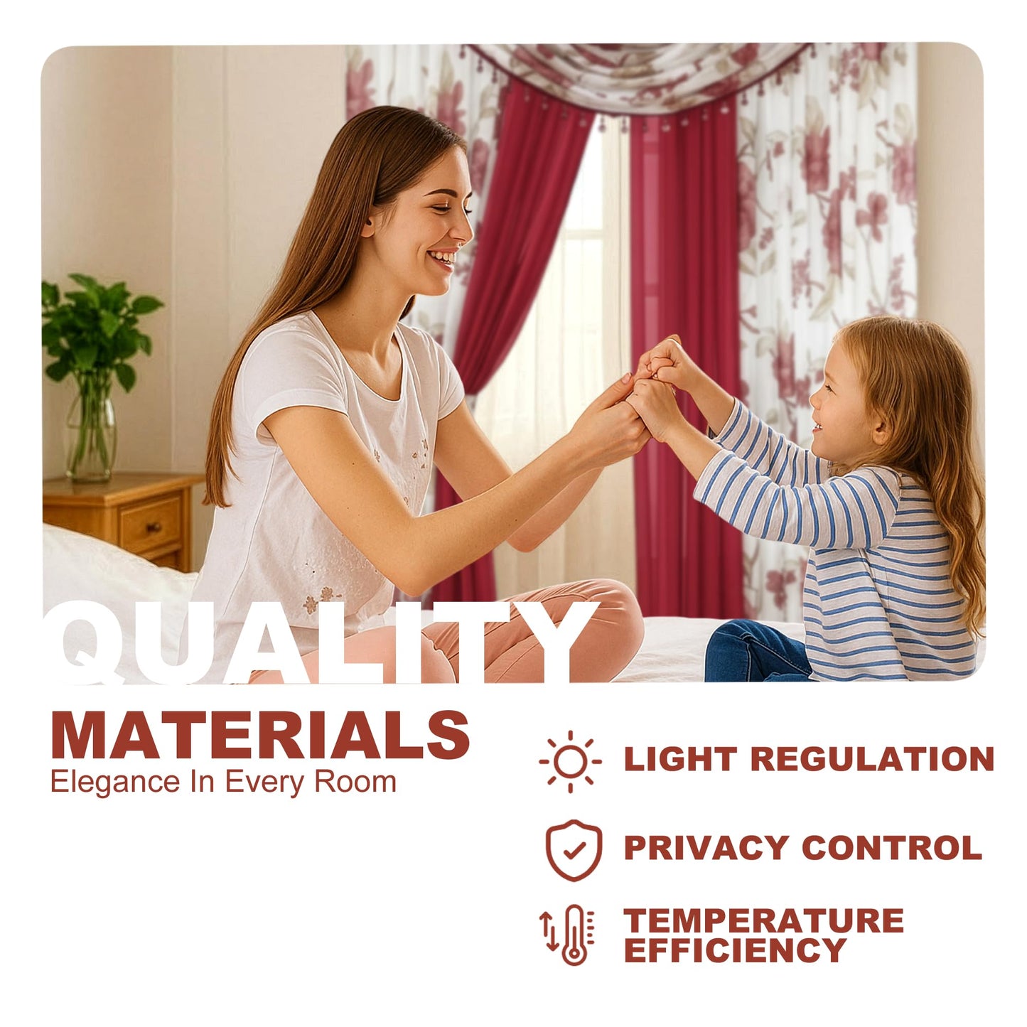 YHSF Sheer Curtains Laura Collection - 4 Panel Set, 84 Inches Long - Elegant Curtains for Bedroom & More - Valances with Beads & 2 tiebacks - 55” x 84" - Easy Install, Multicolor, Floral Rose Taupe