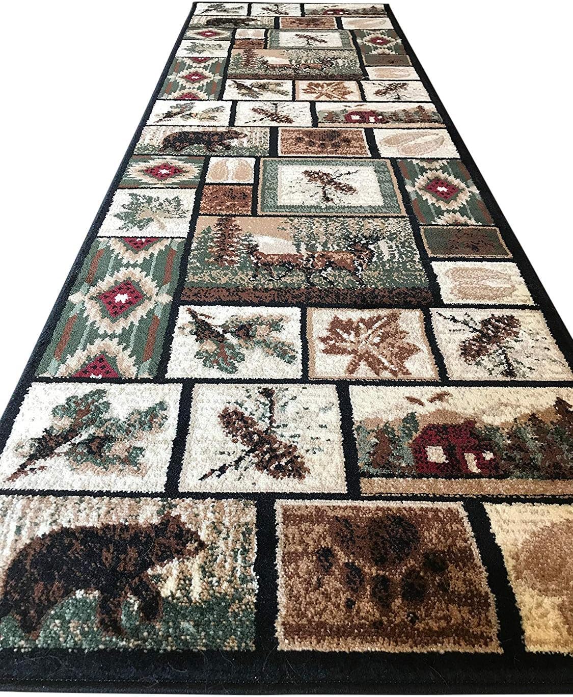YHSF Cabin Style Area Rug Bear Elk Deer Moose Country Nature Wilderness Lodge Design