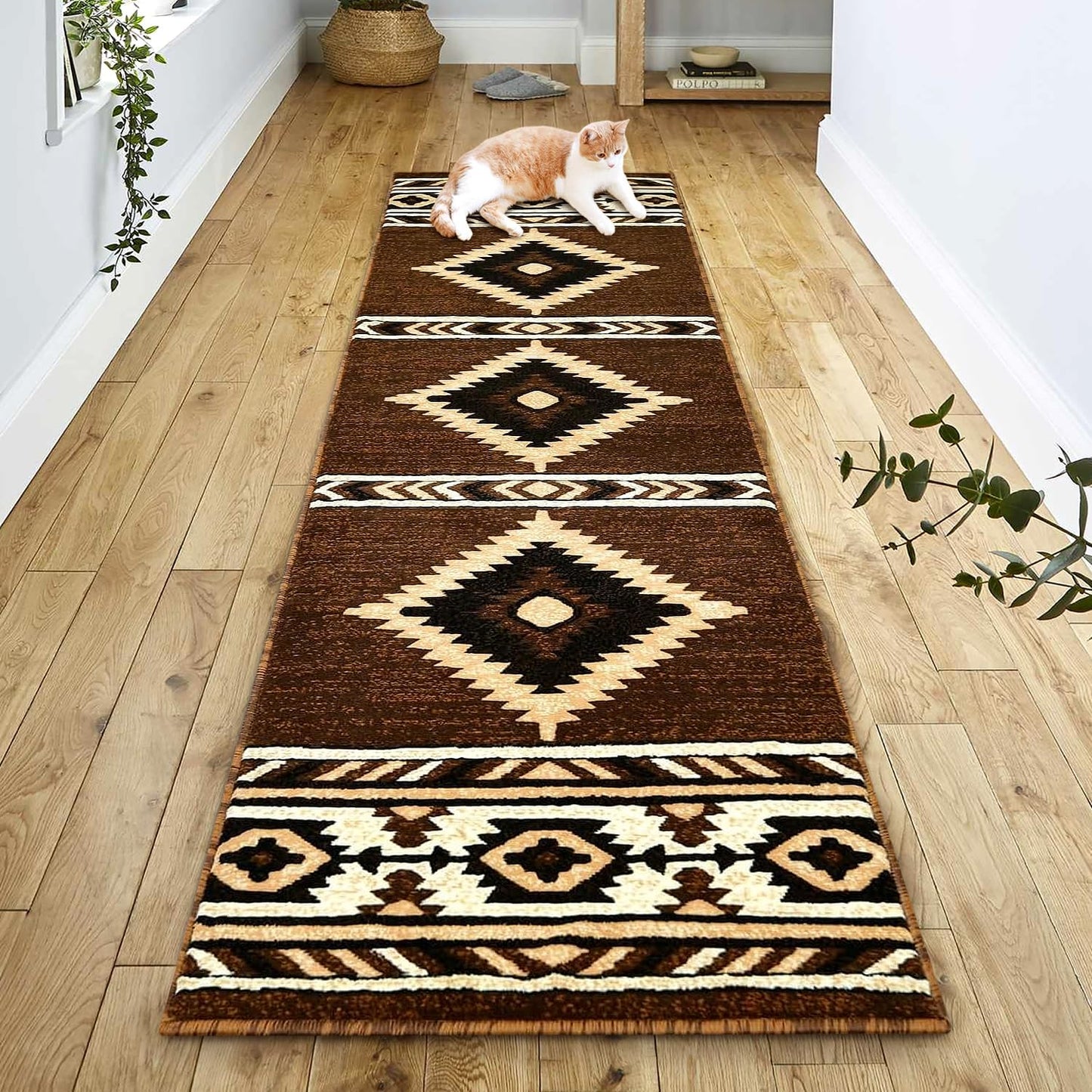 YHSF South West Native American Area Rug - Easy Clean, Thick, Soft, Durable Native Tribal American Indian Inspired Rug for Bedroom/Living Room/Hallways and More - Rust, 5 Feet x 7 Feet