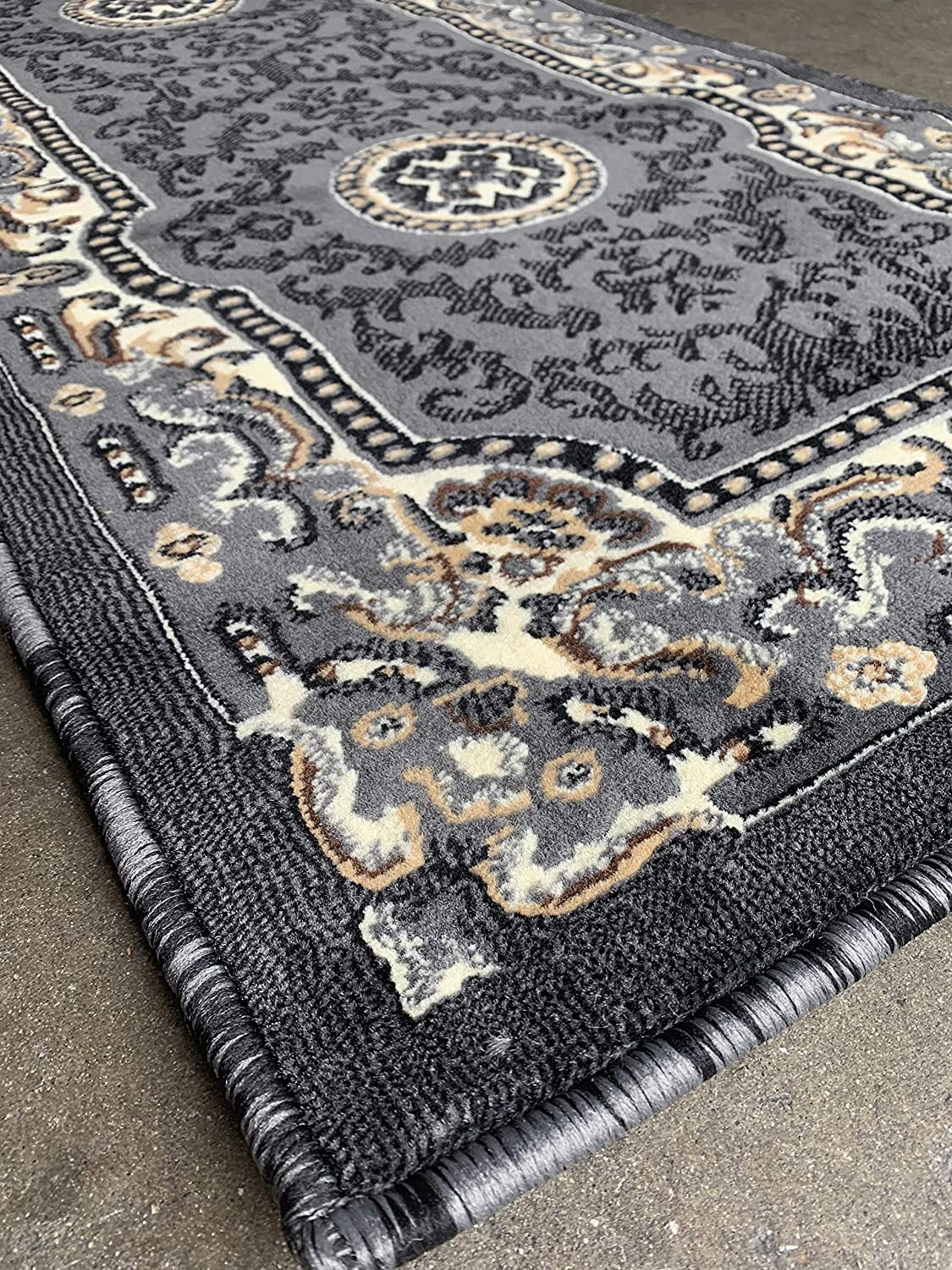 YHSF Traditional Floral Area Rug - Non-Slip Washable Carpet for Kitchen, Dining Room, or Entryway - Easy Clean Colorful Flower Rug - Grey, 5 ft 2 in x 7 ft