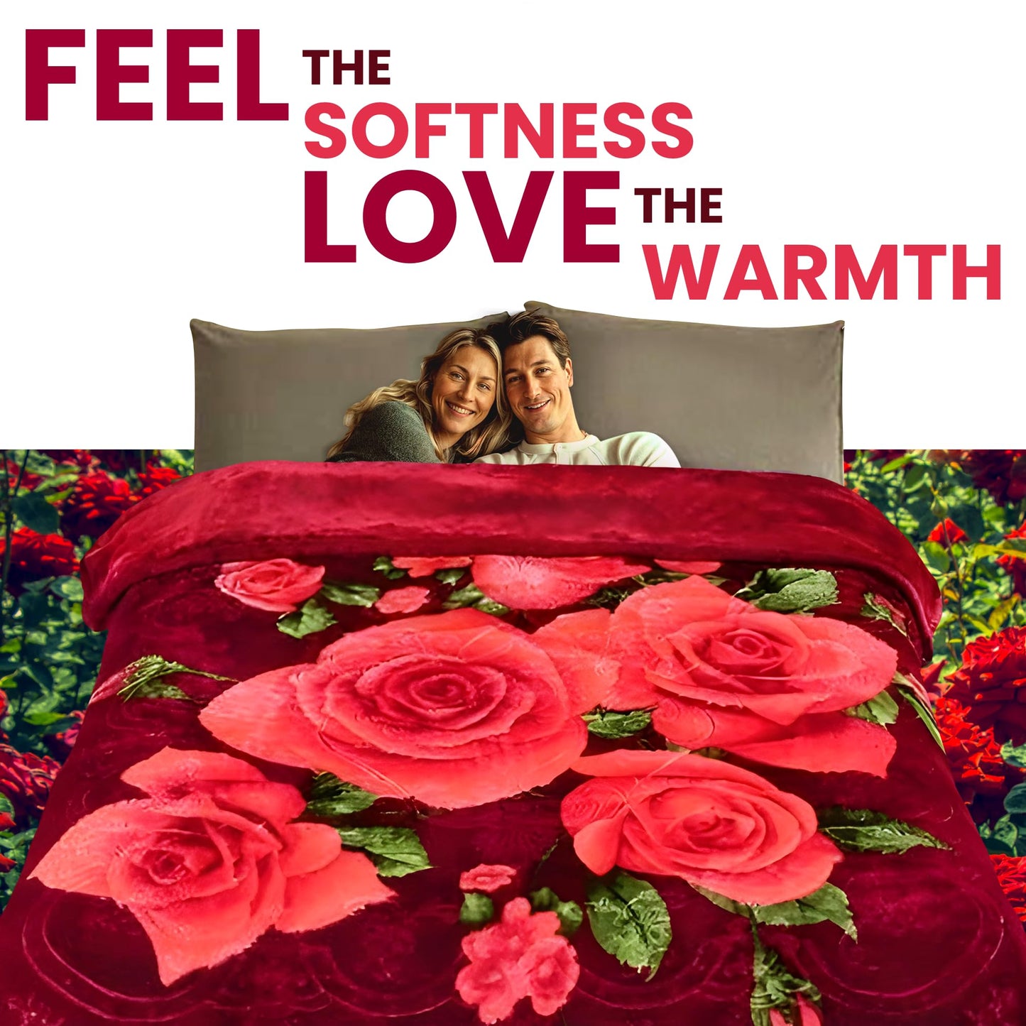 YHSF Korean Mink Blanket - 2 Ply Thick & Soft Reversible Printed Plush Throw - Warm Cozy & Comfy Korean Faux Mink Blanket - Ideal Gift, Easy Care, Fade-Proof, Peony, King Size, 6 LB, 83 in x 91 in