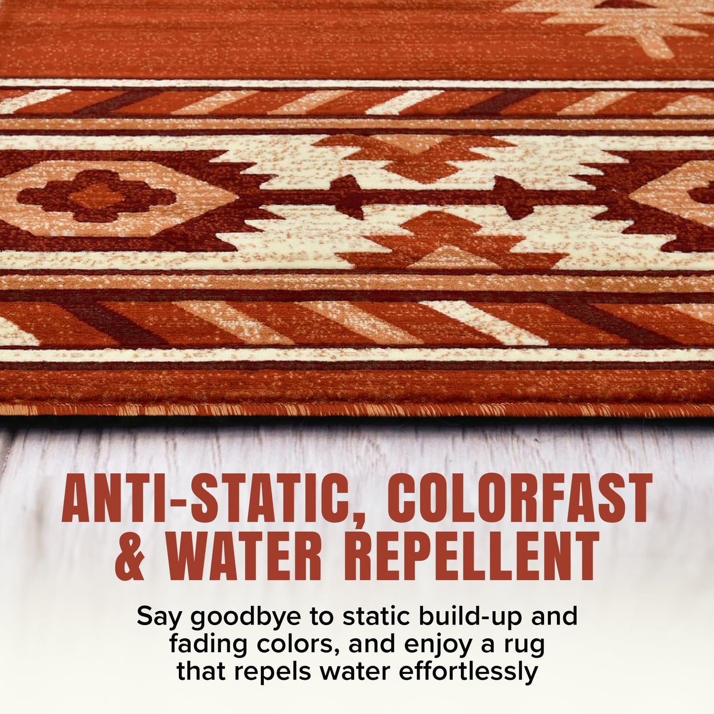YHSF South West Native American Area Rug - Easy Clean, Thick, Soft, Durable Native Tribal American Indian Inspired Rug for Bedroom/Living Room/Hallways and More - Rust, 5 Feet x 7 Feet