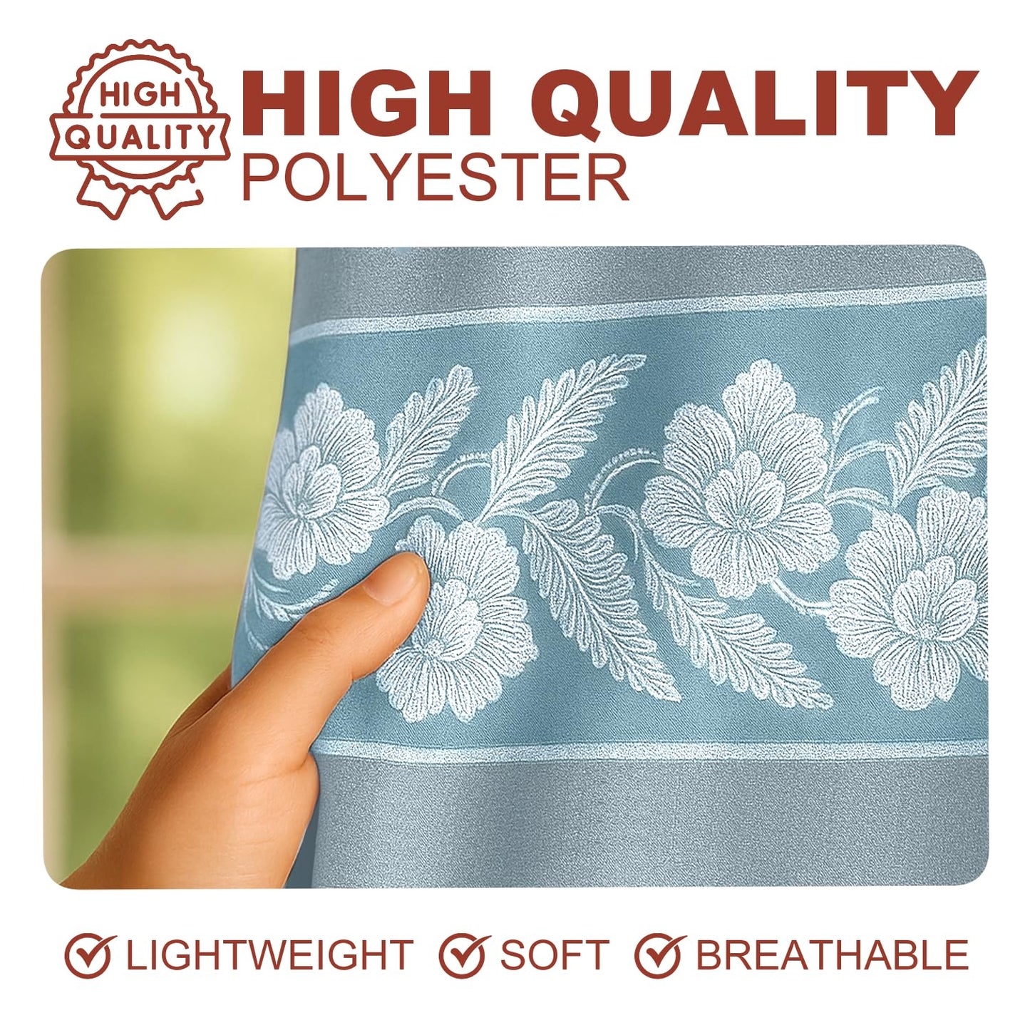 YHSF Jacquard Window Curtains for Living Room and Bedrooms - 54" W x 84" L 2-Panel Set Fancy Curtains with Valance Attached & 2 Tassle Tie Backs - Fancy Living Room Curtain with Valance - Turquoise