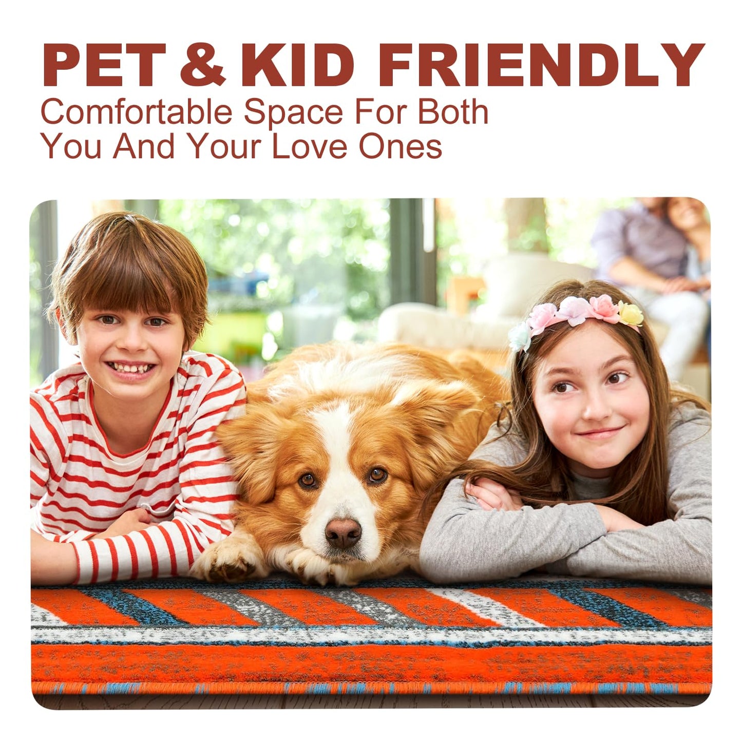 YHSF South West Native American Area Rug - Easy Clean, Thick, Soft, Durable Native Tribal American Indian Inspired Rug for Bedroom/Living Room/Hallways and More - Rust, 5 Feet x 7 Feet