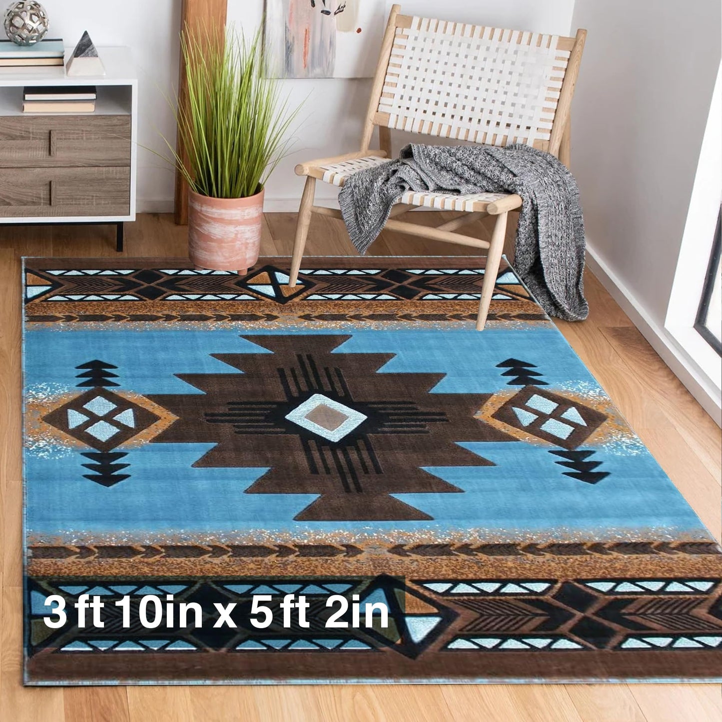 YHSF South West Native American Area Rug C318 - Easy Clean, Thick, Soft, Durable Native Tribal American Indian Inspired Rug for Bedroom/Living Room and More - Berber, 5 Feet x 7 Feet