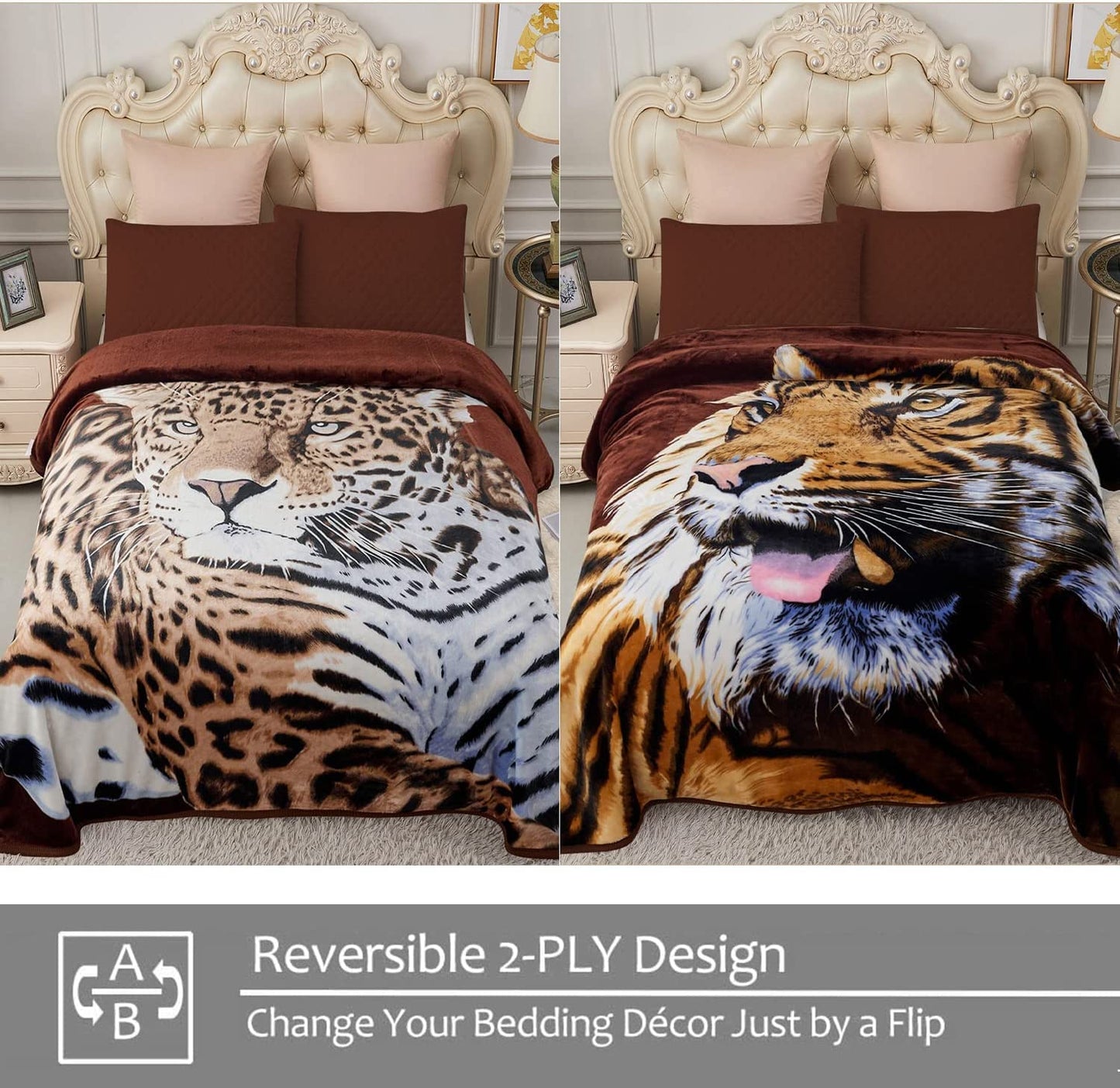 YHSF Korean Mink Blanket - 2 Ply Thick & Soft Reversible Printed Plush Throw - Warm Cozy & Comfy Korean Faux Mink Blanket - Ideal Gift, Easy Care, Fade-Proof, Peony, King Size, 6 LB, 83 in x 91 in