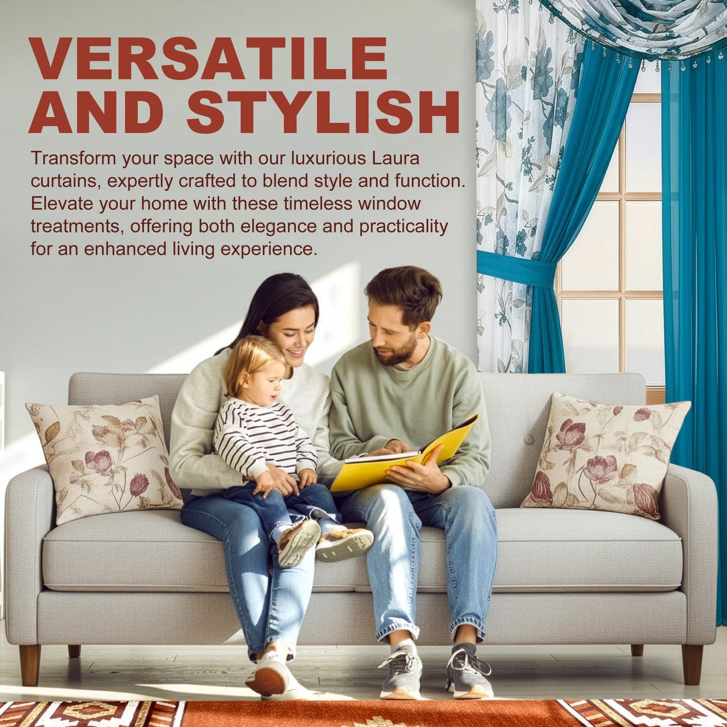 YHSF Sheer Curtains Laura Collection - 4 Panel Set, 84 Inches Long - Elegant Curtains for Bedroom & More - Valances with Beads & 2 tiebacks - 55” x 84" - Easy Install, Multicolor, Floral Rose Taupe