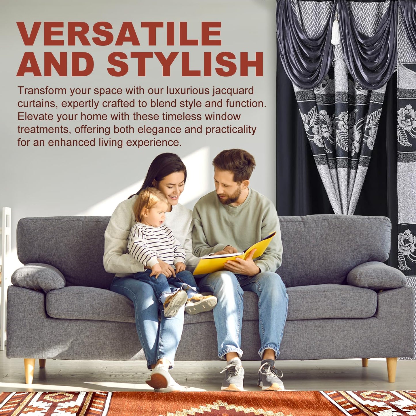 YHSF Jacquard Window Curtains for Living Room and Bedrooms - 54" W x 84" L 2-Panel Set Fancy Curtains with Valance Attached & 2 Tassle Tie Backs - Fancy Living Room Curtain with Valance - Turquoise