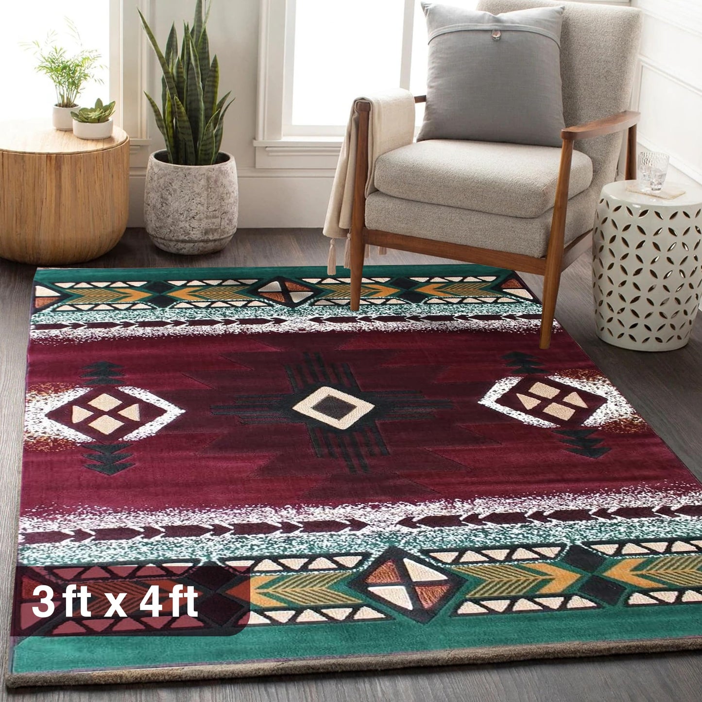 YHSF South West Native American Area Rug C318 - Easy Clean, Thick, Soft, Durable Native Tribal American Indian Inspired Rug for Bedroom/Living Room and More - Berber, 5 Feet x 7 Feet