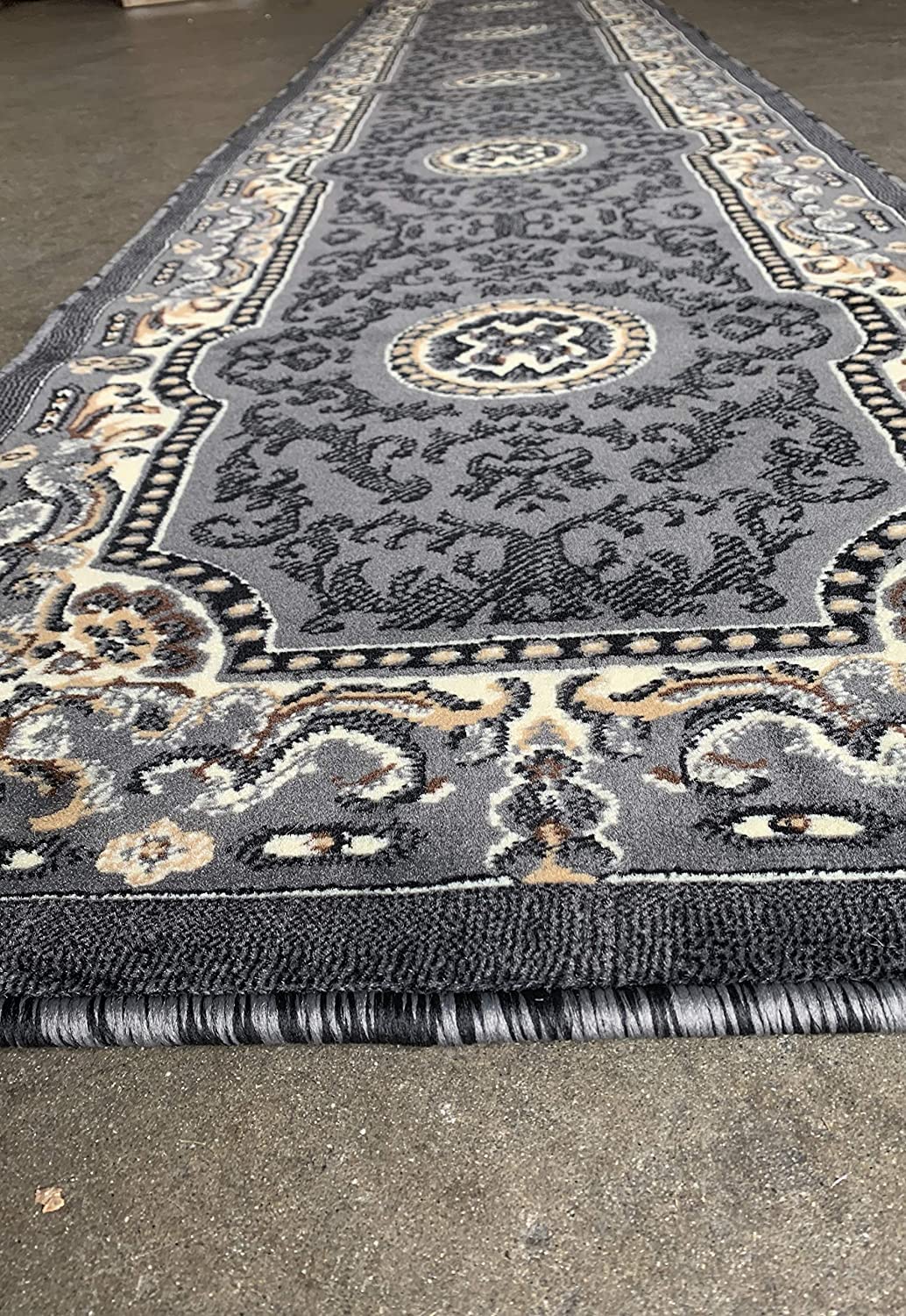 YHSF Traditional Floral Area Rug - Non-Slip Washable Carpet for Kitchen, Dining Room, or Entryway - Easy Clean Colorful Flower Rug - Grey, 5 ft 2 in x 7 ft