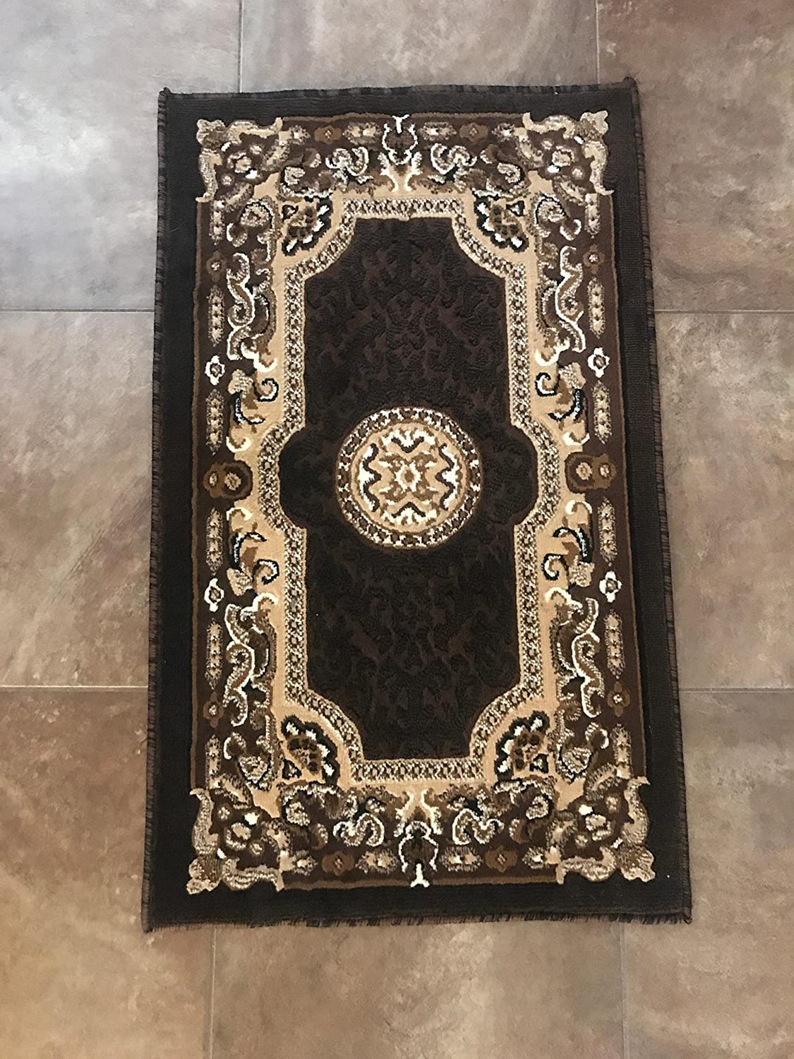 YHSF Traditional Floral Area Rug - Non-Slip Washable Carpet for Kitchen, Dining Room, or Entryway - Easy Clean Colorful Flower Rug - Grey, 5 ft 2 in x 7 ft