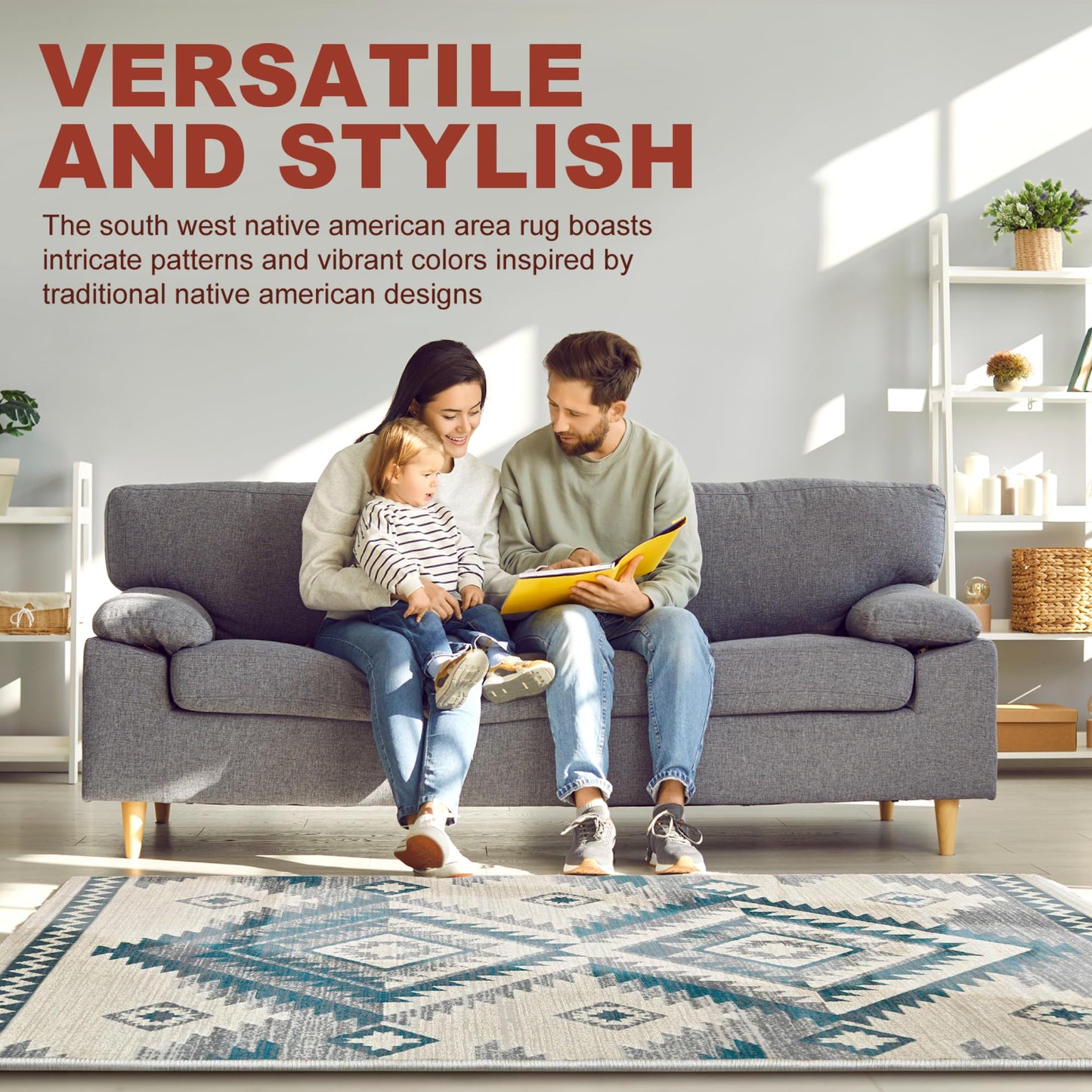 YHSF South West Native American Rug Ritz – Native Tribal American Indian Inspired Rug - Living Room, Bedroom, Hallway, Entryway & High-Traffic Area Rugs - Washable - Soft - Espresso, 8 Feet x 10 Feet