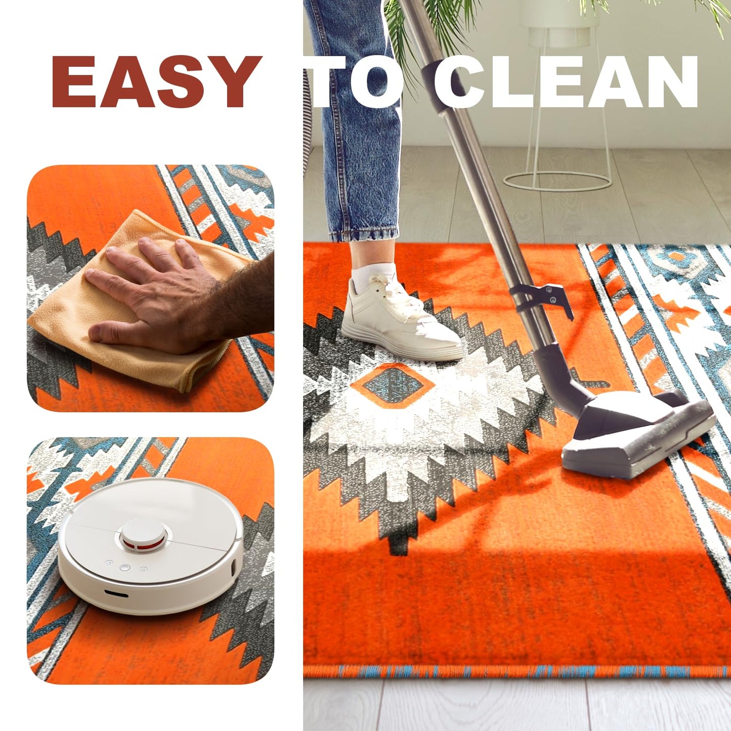 YHSF South West Native American Area Rug - Easy Clean, Thick, Soft, Durable Native Tribal American Indian Inspired Rug for Bedroom/Living Room/Hallways and More - Rust, 5 Feet x 7 Feet