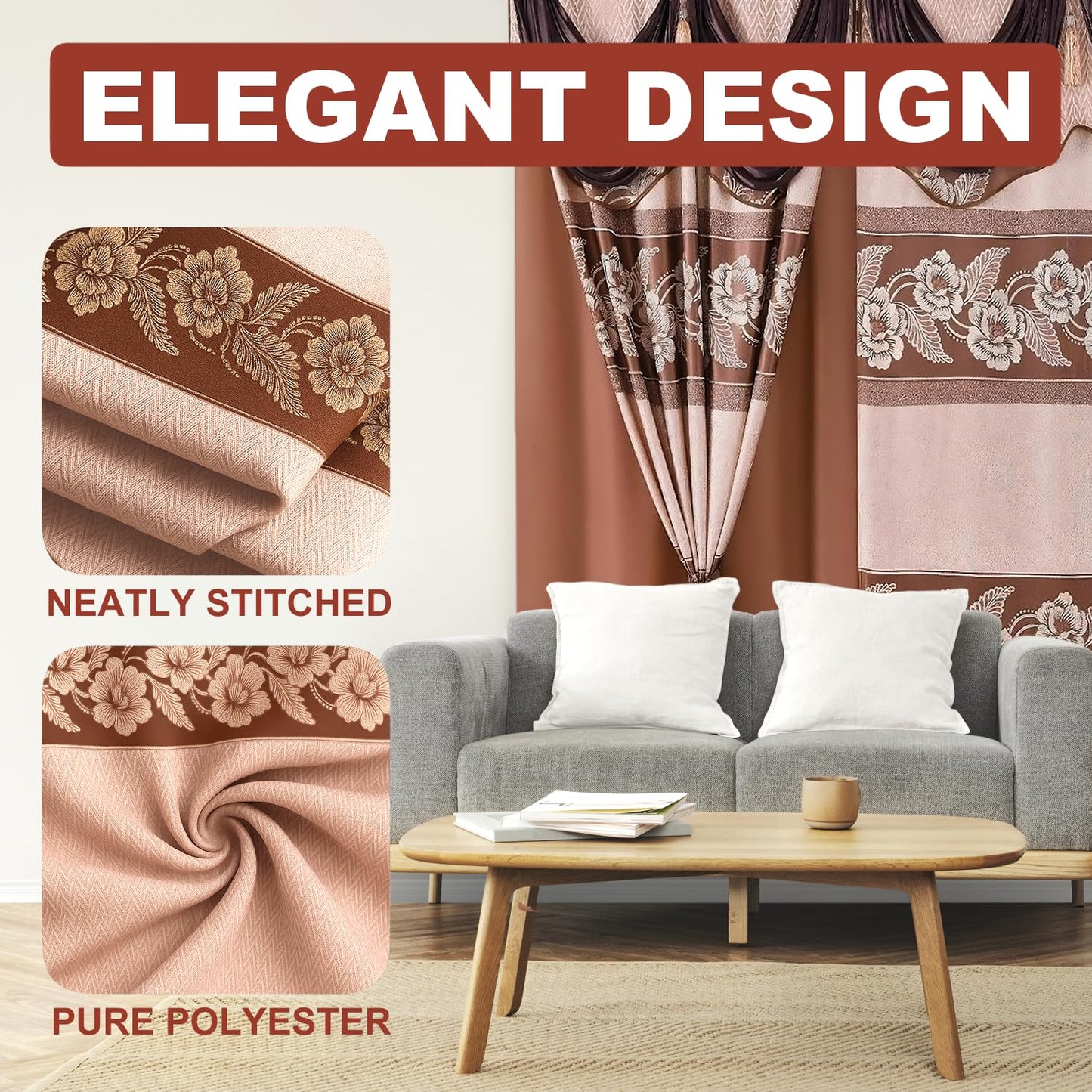 YHSF Jacquard Window Curtains for Living Room and Bedrooms - 54" W x 84" L 2-Panel Set Fancy Curtains with Valance Attached & 2 Tassle Tie Backs - Fancy Living Room Curtain with Valance - Turquoise