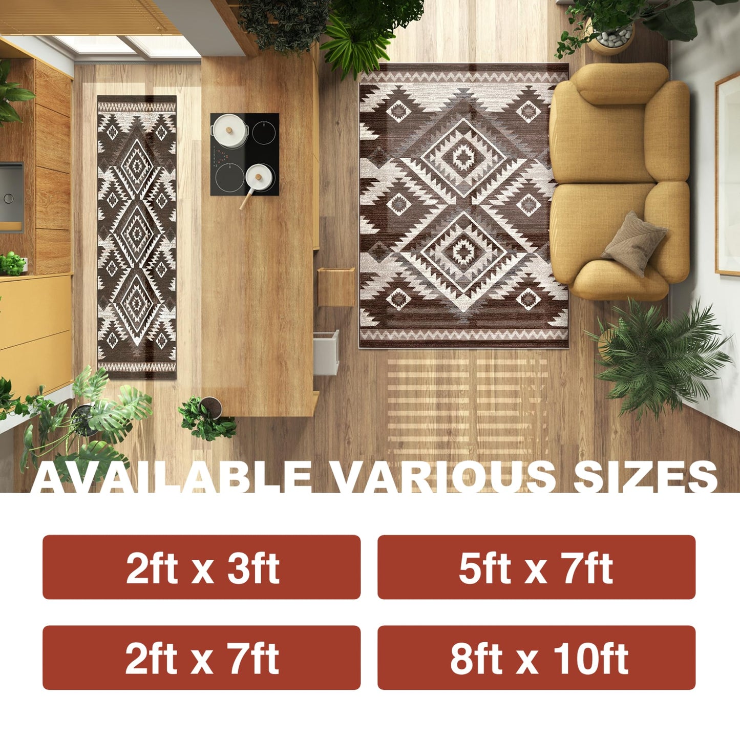 YHSF South West Native American Rug Ritz – Native Tribal American Indian Inspired Rug - Living Room, Bedroom, Hallway, Entryway & High-Traffic Area Rugs - Washable - Soft - Espresso, 8 Feet x 10 Feet