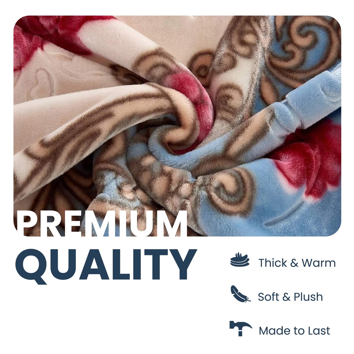 YHSF Korean Mink Blanket - 2 Ply Thick & Soft Reversible Printed Plush Throw - Warm Cozy & Comfy Korean Faux Mink Blanket - Ideal Gift, Easy Care, Fade-Proof, Peony, King Size, 6 LB, 83 in x 91 in