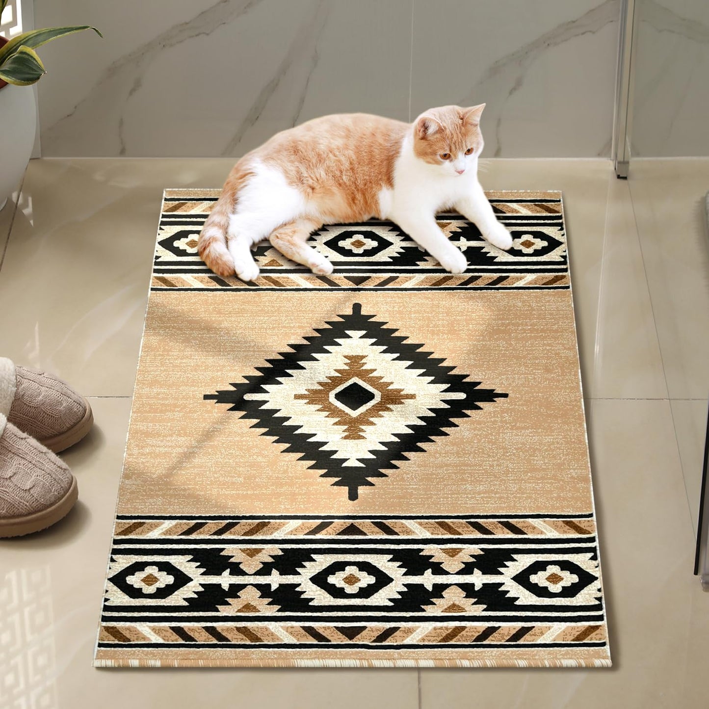 YHSF South West Native American Area Rug - Easy Clean, Thick, Soft, Durable Native Tribal American Indian Inspired Rug for Bedroom/Living Room/Hallways and More - Rust, 5 Feet x 7 Feet