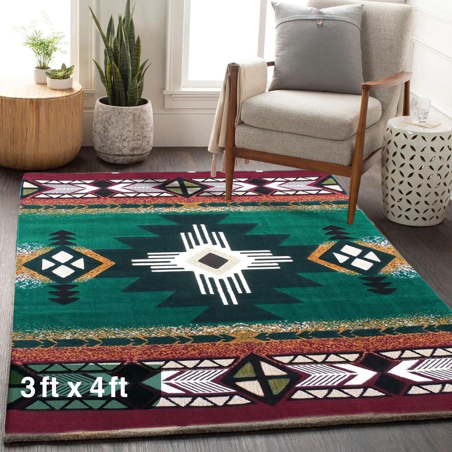 YHSF South West Native American Area Rug C318 - Easy Clean, Thick, Soft, Durable Native Tribal American Indian Inspired Rug for Bedroom/Living Room and More - Berber, 5 Feet x 7 Feet