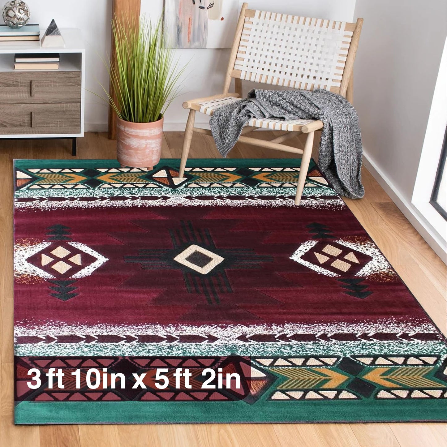 YHSF South West Native American Area Rug C318 - Easy Clean, Thick, Soft, Durable Native Tribal American Indian Inspired Rug for Bedroom/Living Room and More - Berber, 5 Feet x 7 Feet